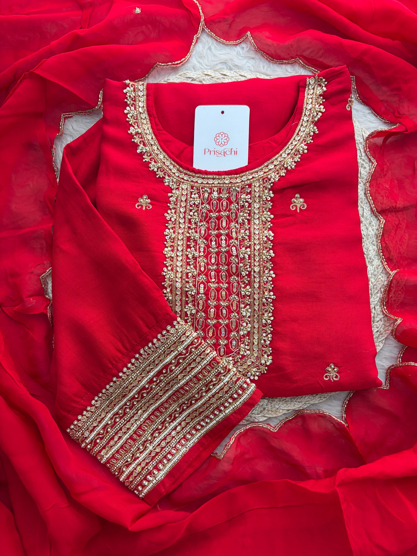 Zardozi Embroidered Kurta Set with Dupatta & Pants | Festive & Ethnic Wear