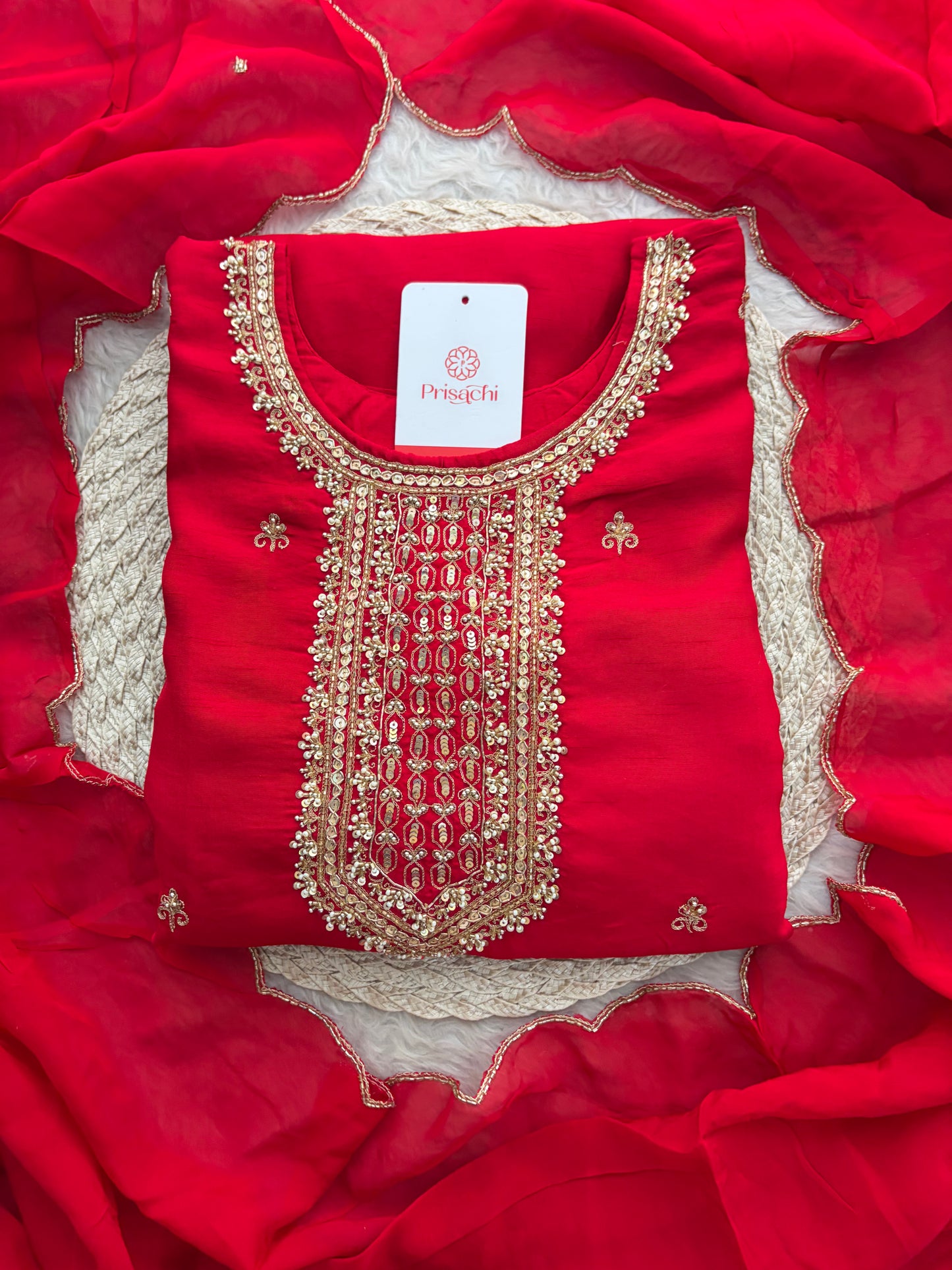 Zardozi Embroidered Kurta Set with Dupatta & Pants | Festive & Ethnic Wear