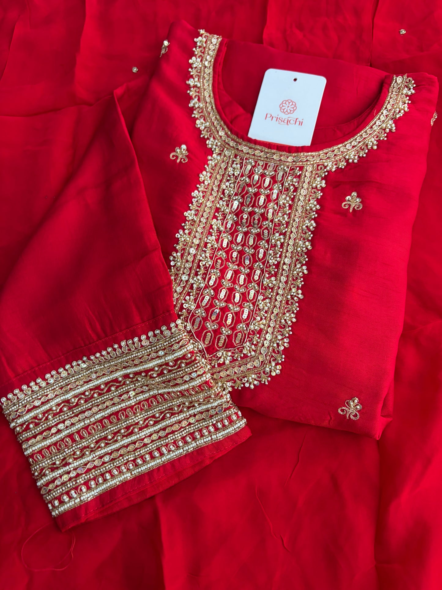 Red Zardozi Embroidered Kurta Set with Dupatta & Palazzo Pants | Festive & Ethnic Wear
