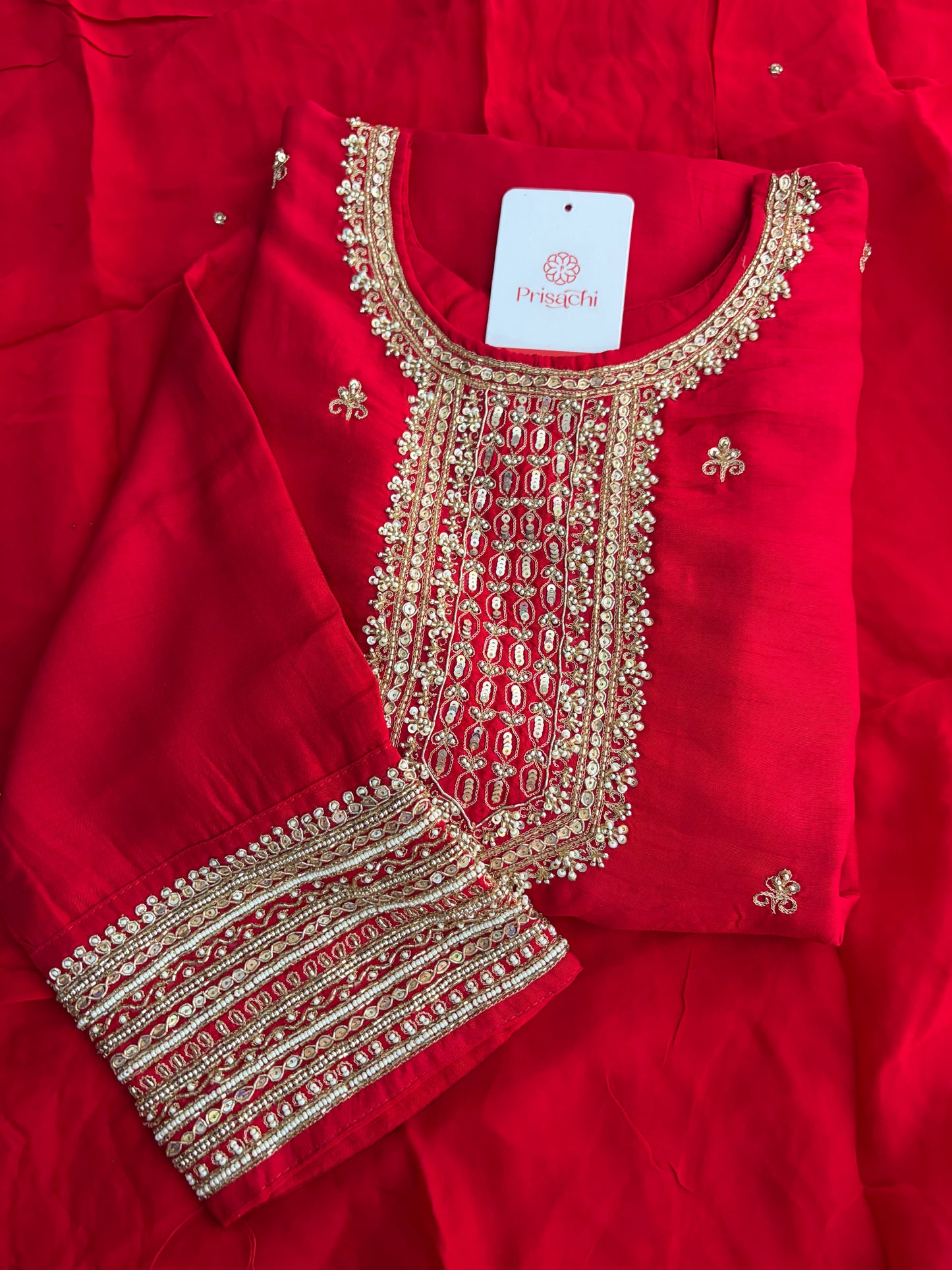 Red Zardozi Embroidered Kurta Set with Dupatta & Palazzo Pants | Festive & Ethnic Wear