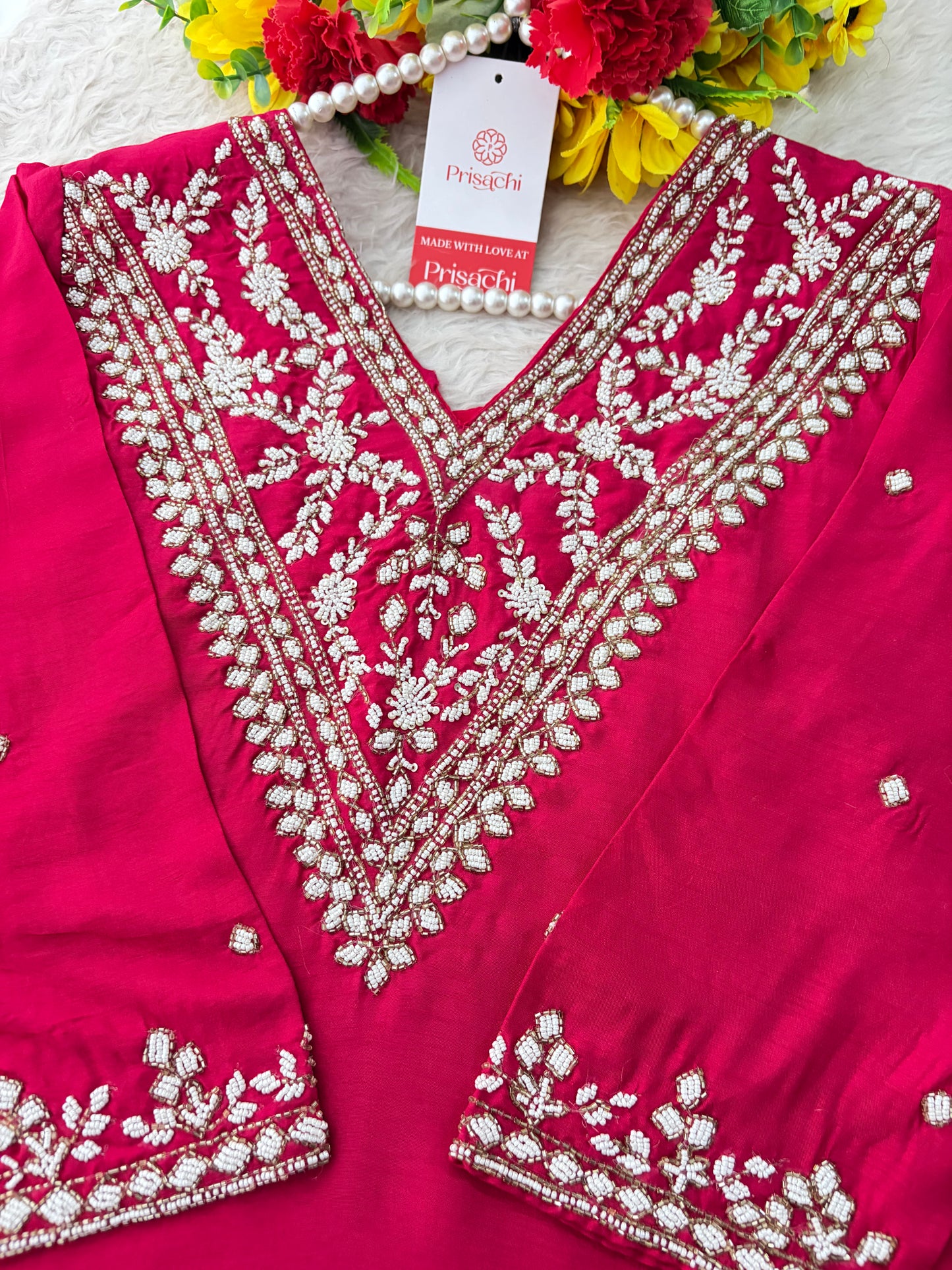 Pink Designer Embroidered Ethnic Kurta Set with Straight Pants & Dupatta