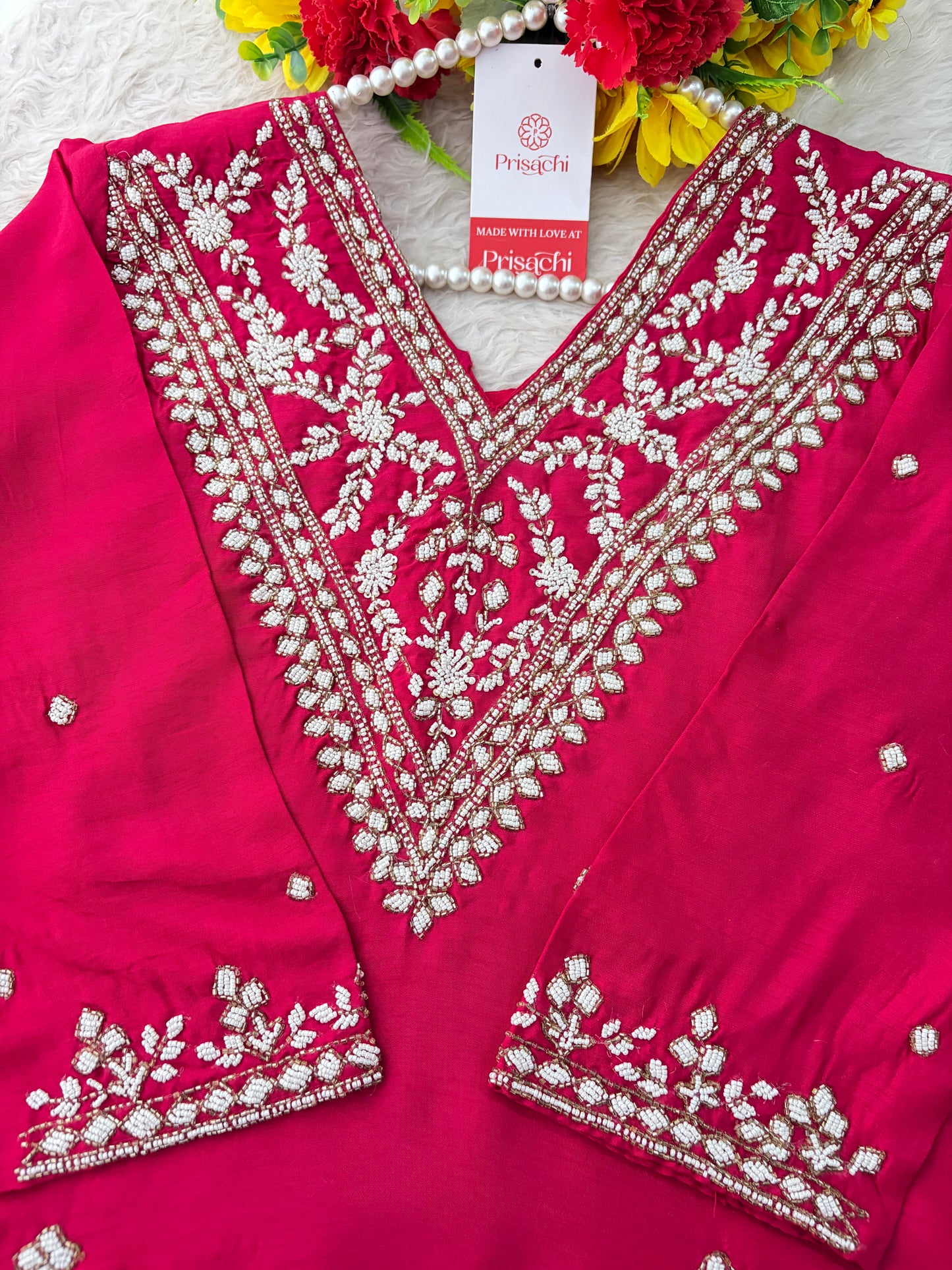 Pink Designer Embroidered Ethnic Kurta Set with Straight Pants & Dupatta