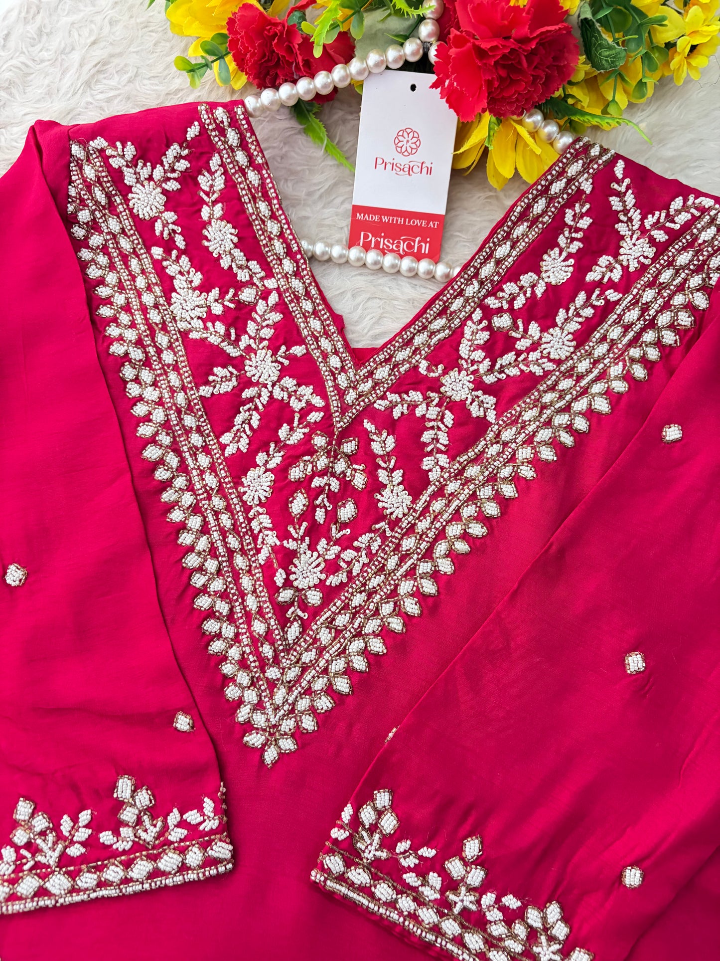 Pink Designer Embroidered Ethnic Kurta Set with Straight Pants & Dupatta
