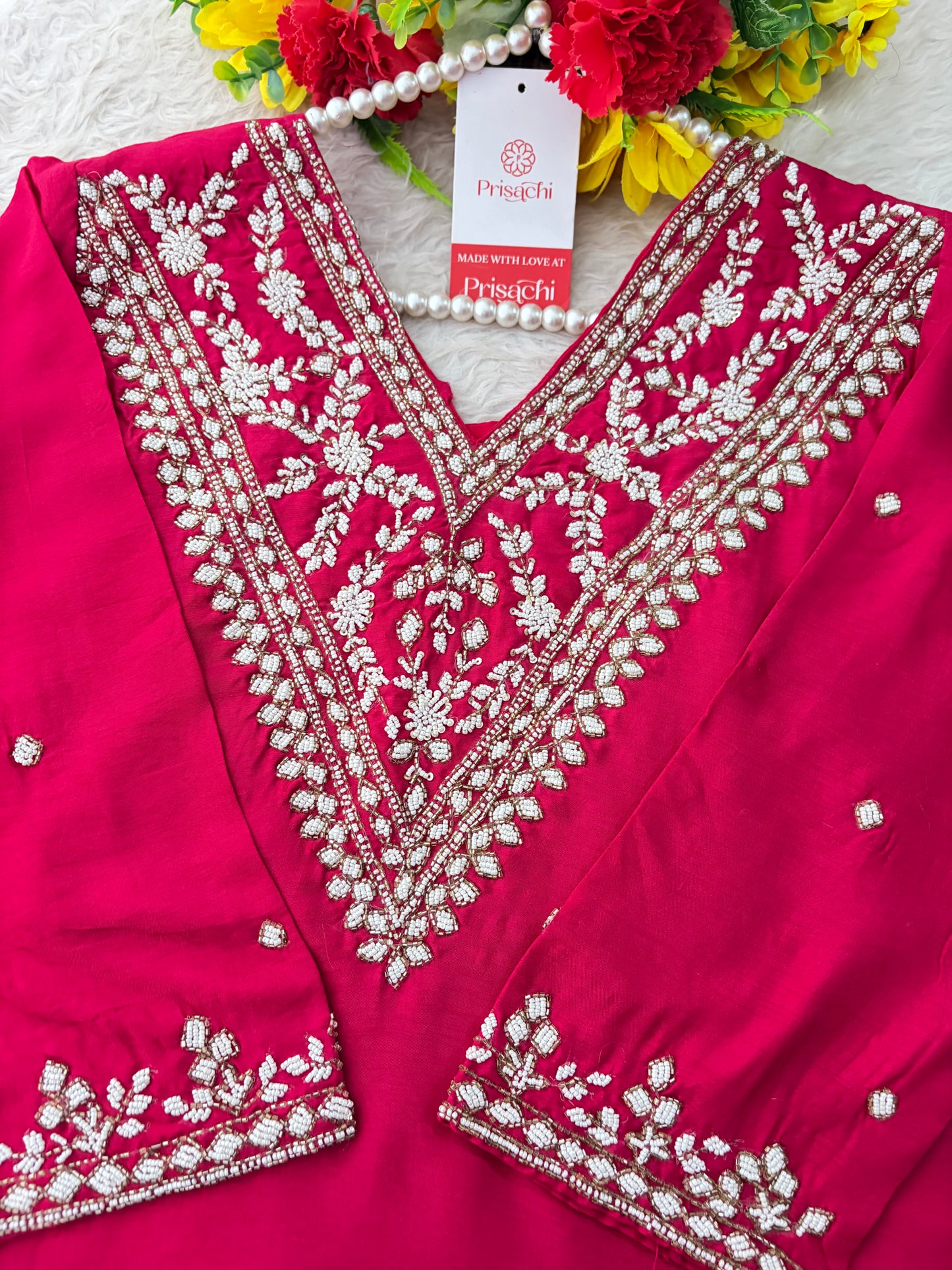 Pink Designer Embroidered Ethnic Kurta Set with Straight Pants & Dupatta