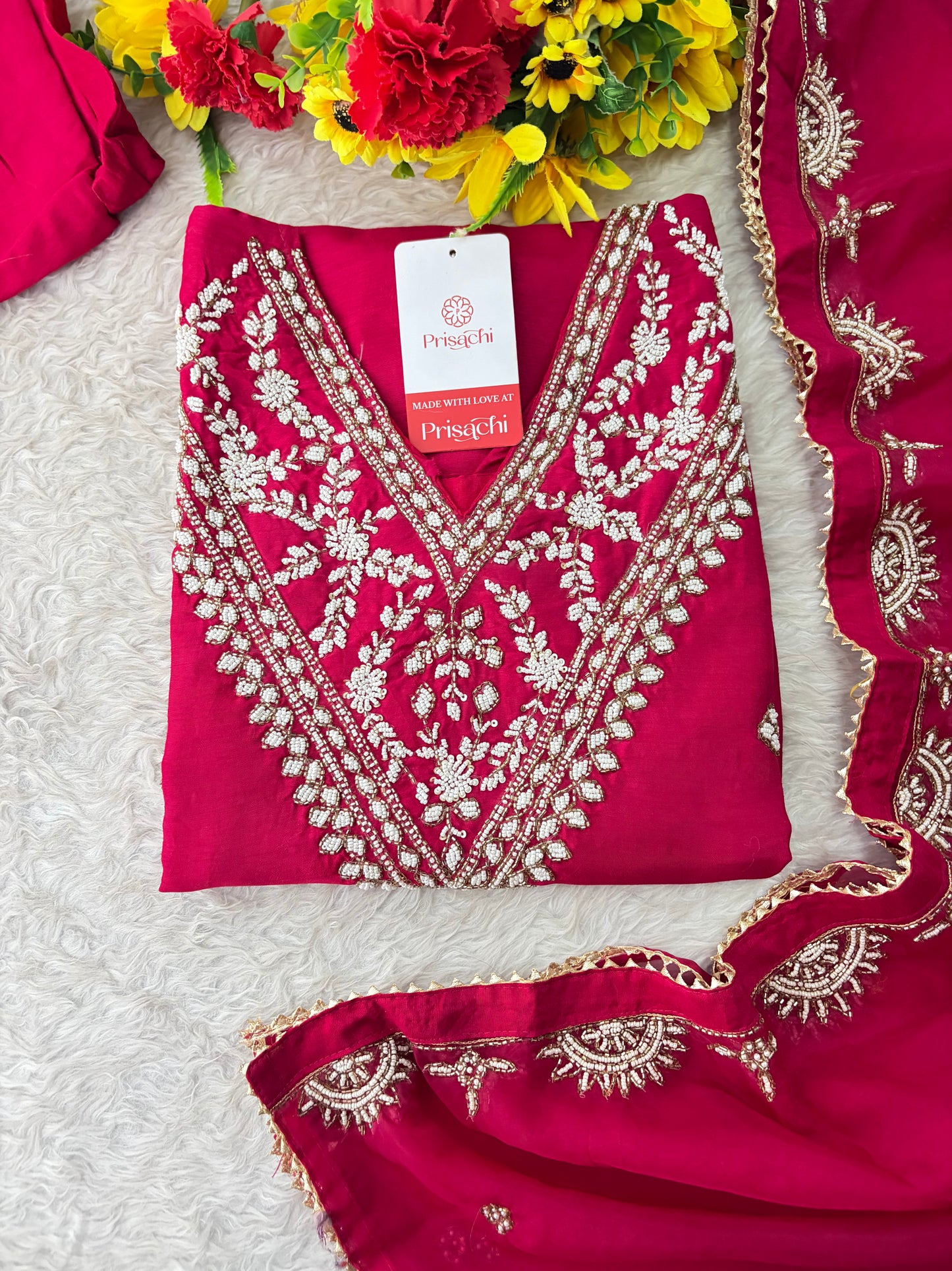 Pink Designer Embroidered Ethnic Kurta Set with Straight Pants & Dupatta