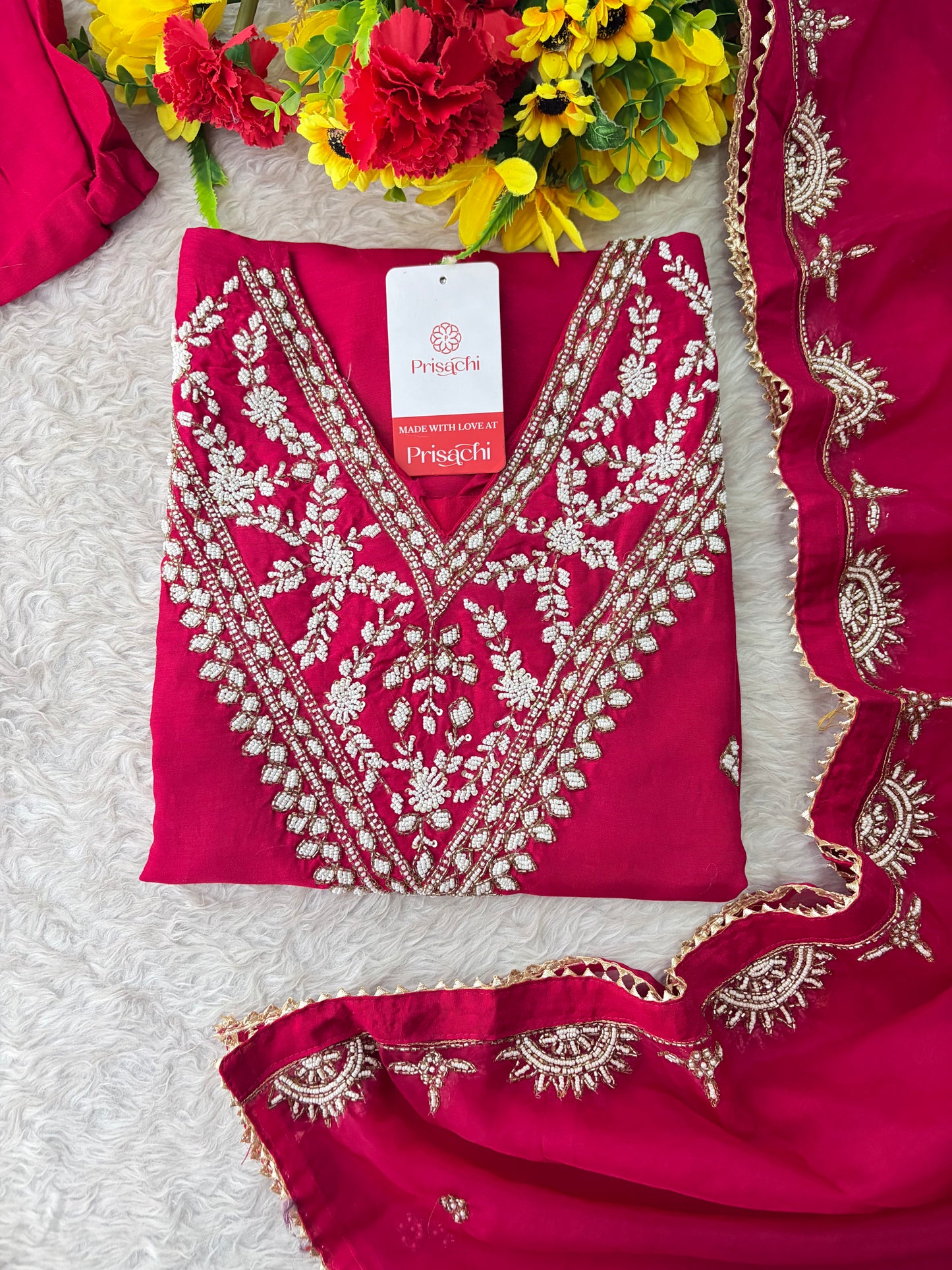 Pink Designer Embroidered Ethnic Kurta Set with Straight Pants & Dupatta