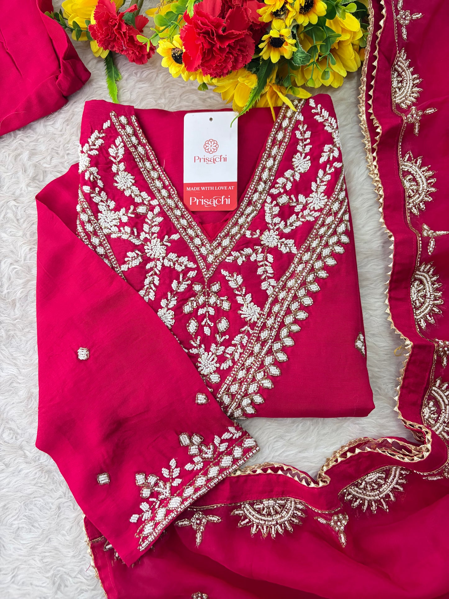 Pink Designer Embroidered Ethnic Kurta Set with Straight Pants & Dupatta