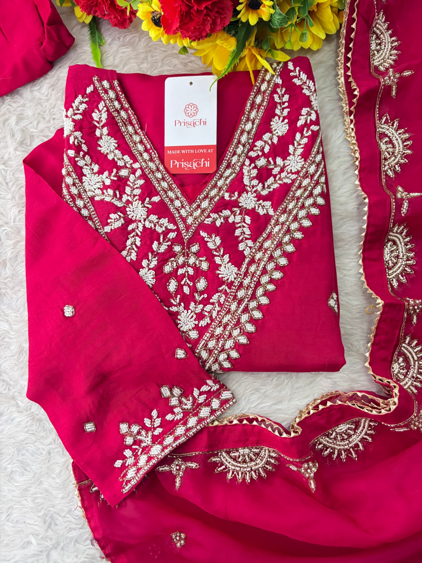 Pink Designer Embroidered Ethnic Kurta Set with Straight Pants & Dupatta