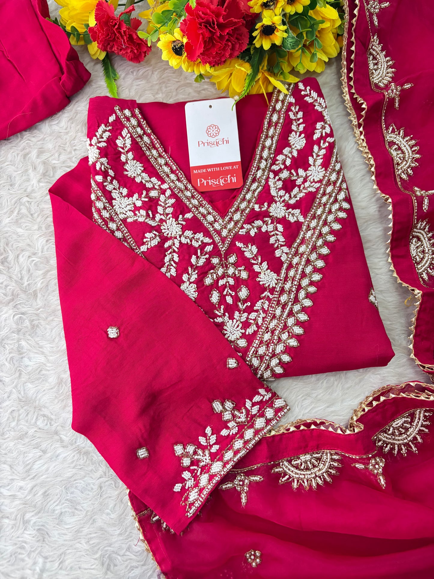 Pink Designer Embroidered Ethnic Kurta Set with Straight Pants & Dupatta