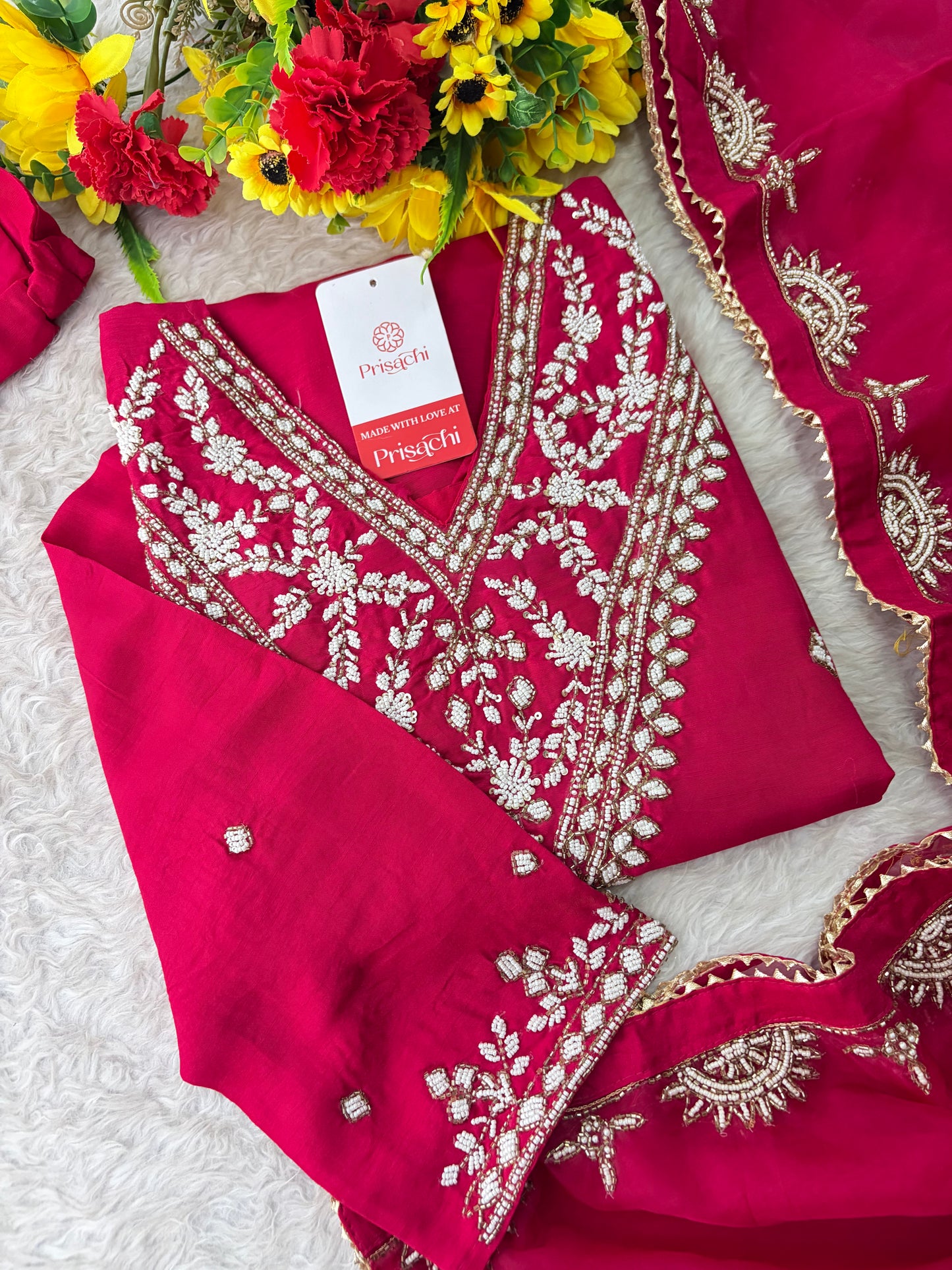Pink Designer Embroidered Ethnic Kurta Set with Straight Pants & Dupatta