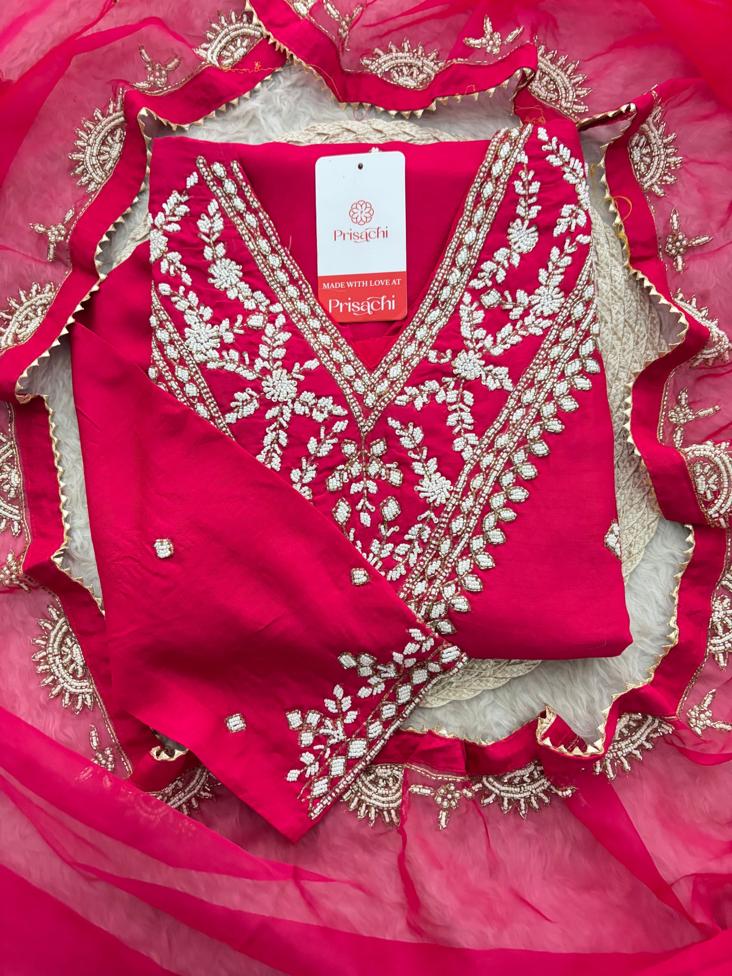 Pink Designer Embroidered Ethnic Kurta Set with Straight Pants & Dupatta