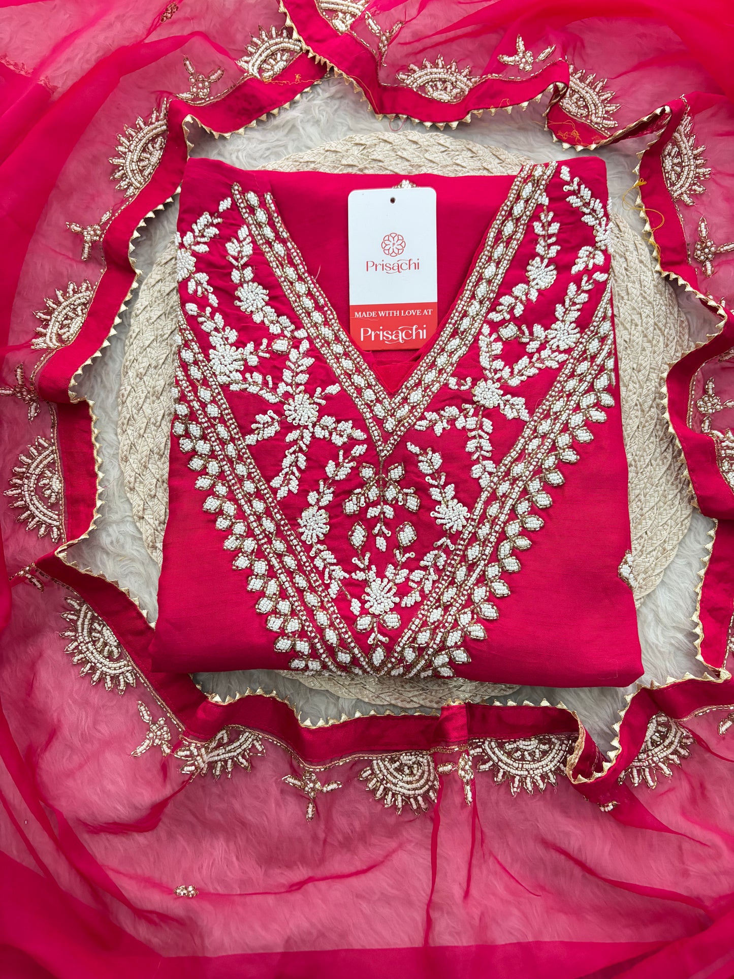 Pink Designer Embroidered Ethnic Kurta Set with Straight Pants & Dupatta