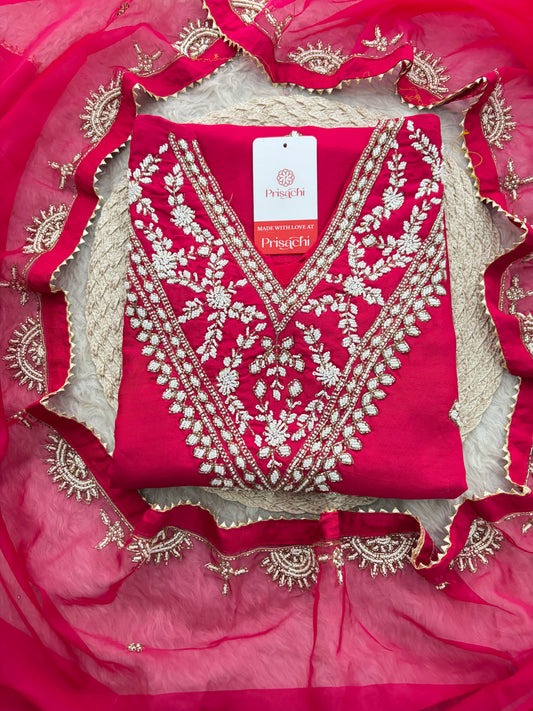 Pink Designer Embroidered Ethnic Kurta Set with Straight Pants & Dupatta