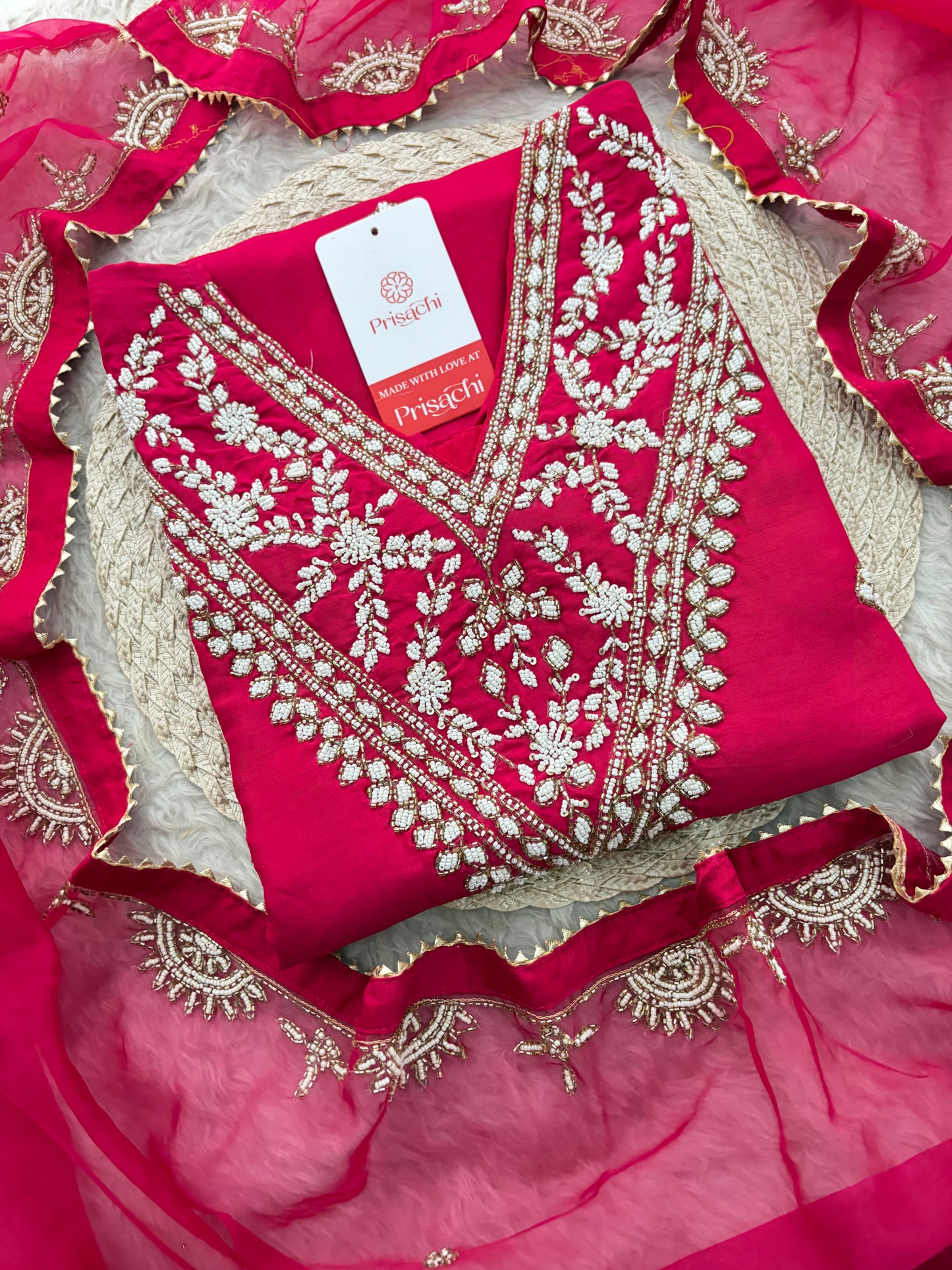 Pink Designer Embroidered Ethnic Kurta Set with Straight Pants & Dupatta