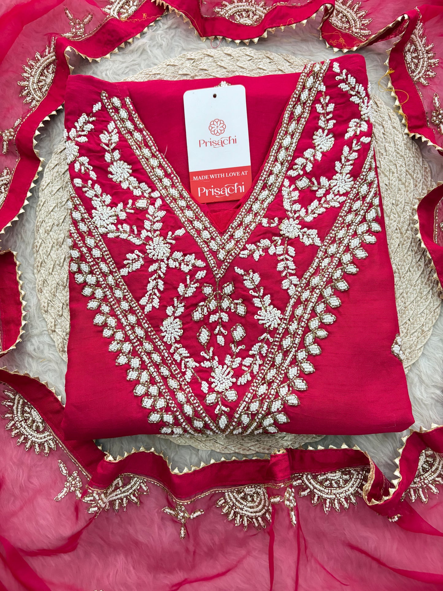 Pink Designer Embroidered Ethnic Kurta Set with Straight Pants & Dupatta