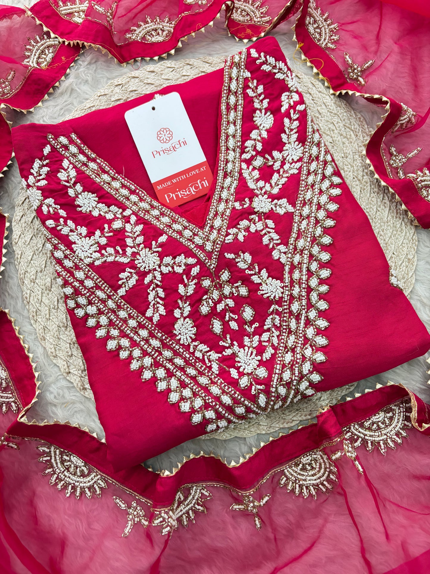 Pink Designer Embroidered Ethnic Kurta Set with Straight Pants & Dupatta