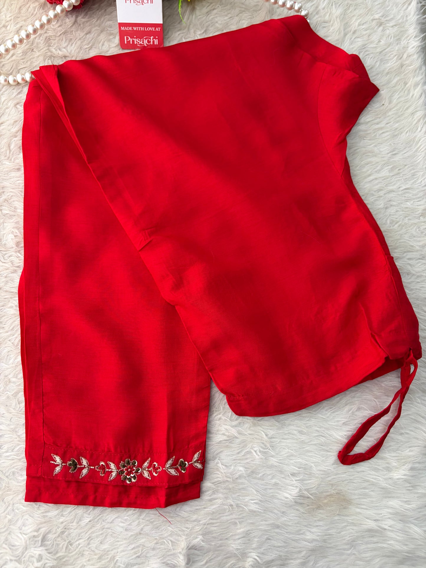 Prisachi Red Zardozi Embroidered Kurta Set Straight Pants with Scalloped Dupatta for Women