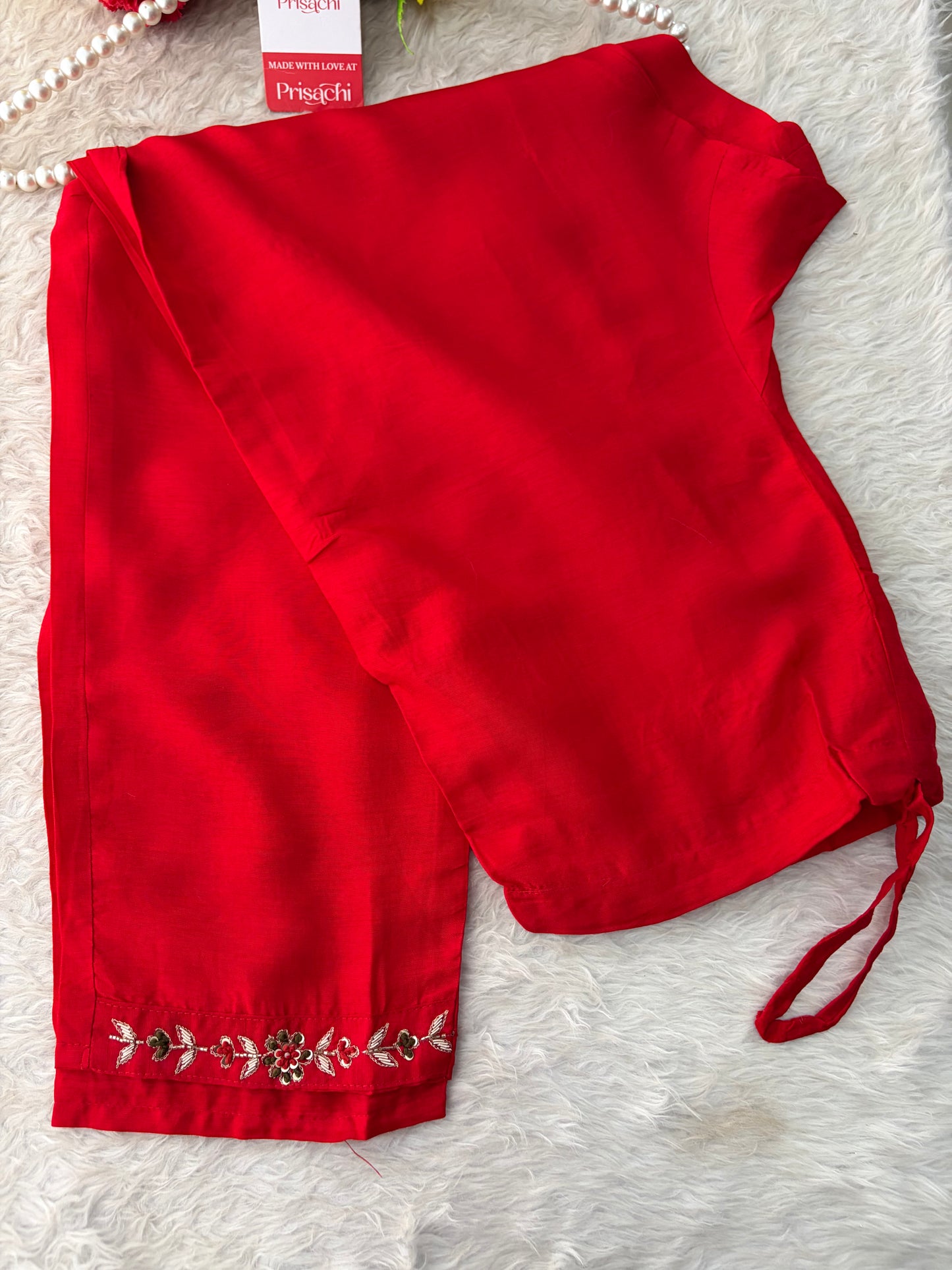 Prisachi Red Zardozi Embroidered Kurta Set Straight Pants with Scalloped Dupatta for Women