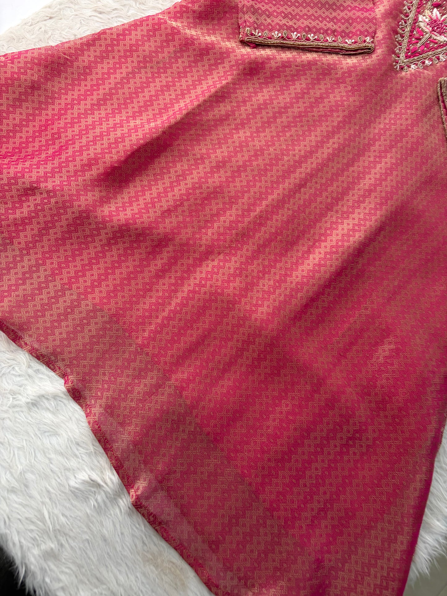 Magenta Pink Yoke Embroidered A-line Kurta Pant Set with a Dupatta for Women .