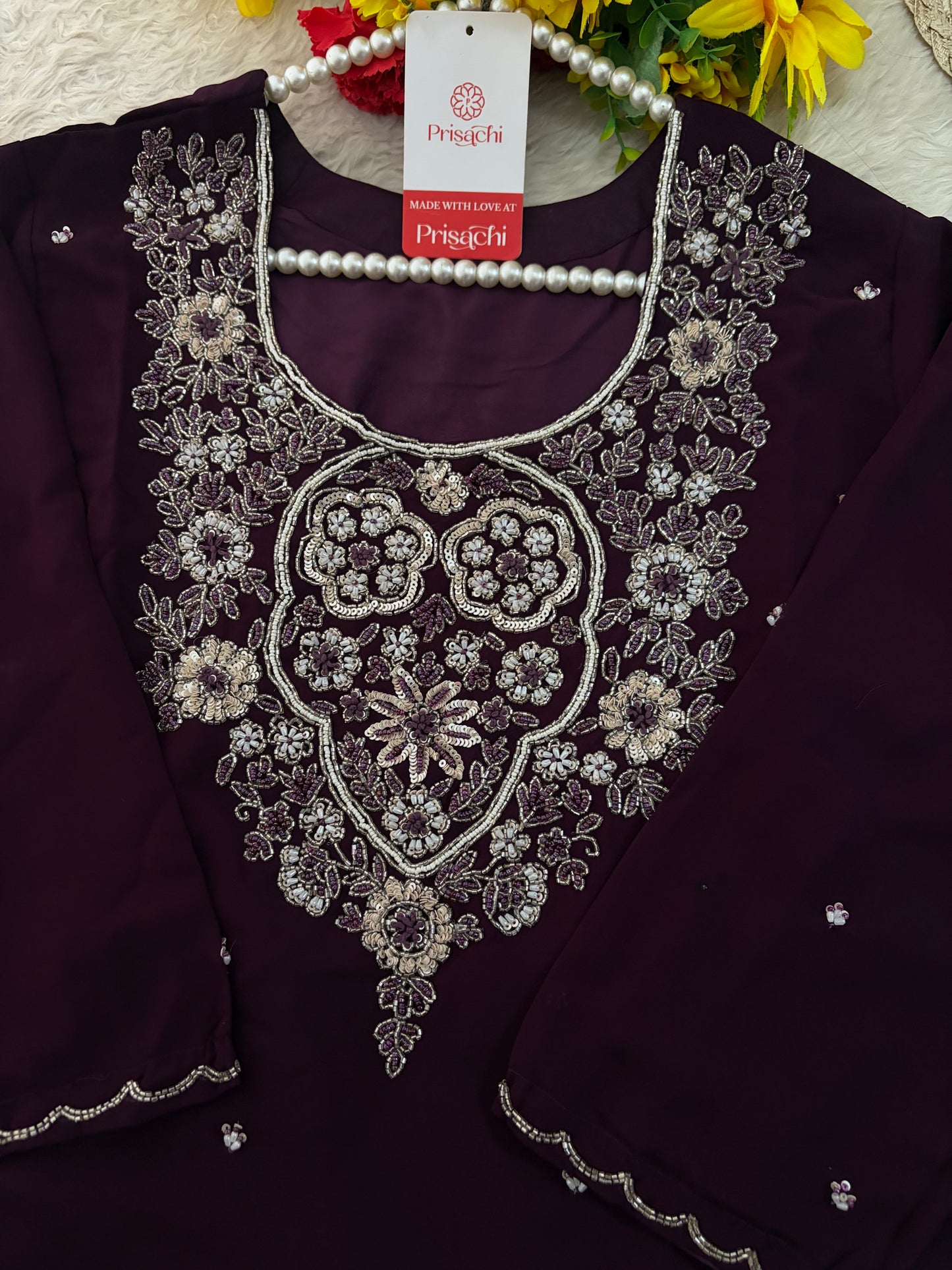 Wine Embroidered Zardozi Kurta Set with Sharara & Dupatta Ethnic Set