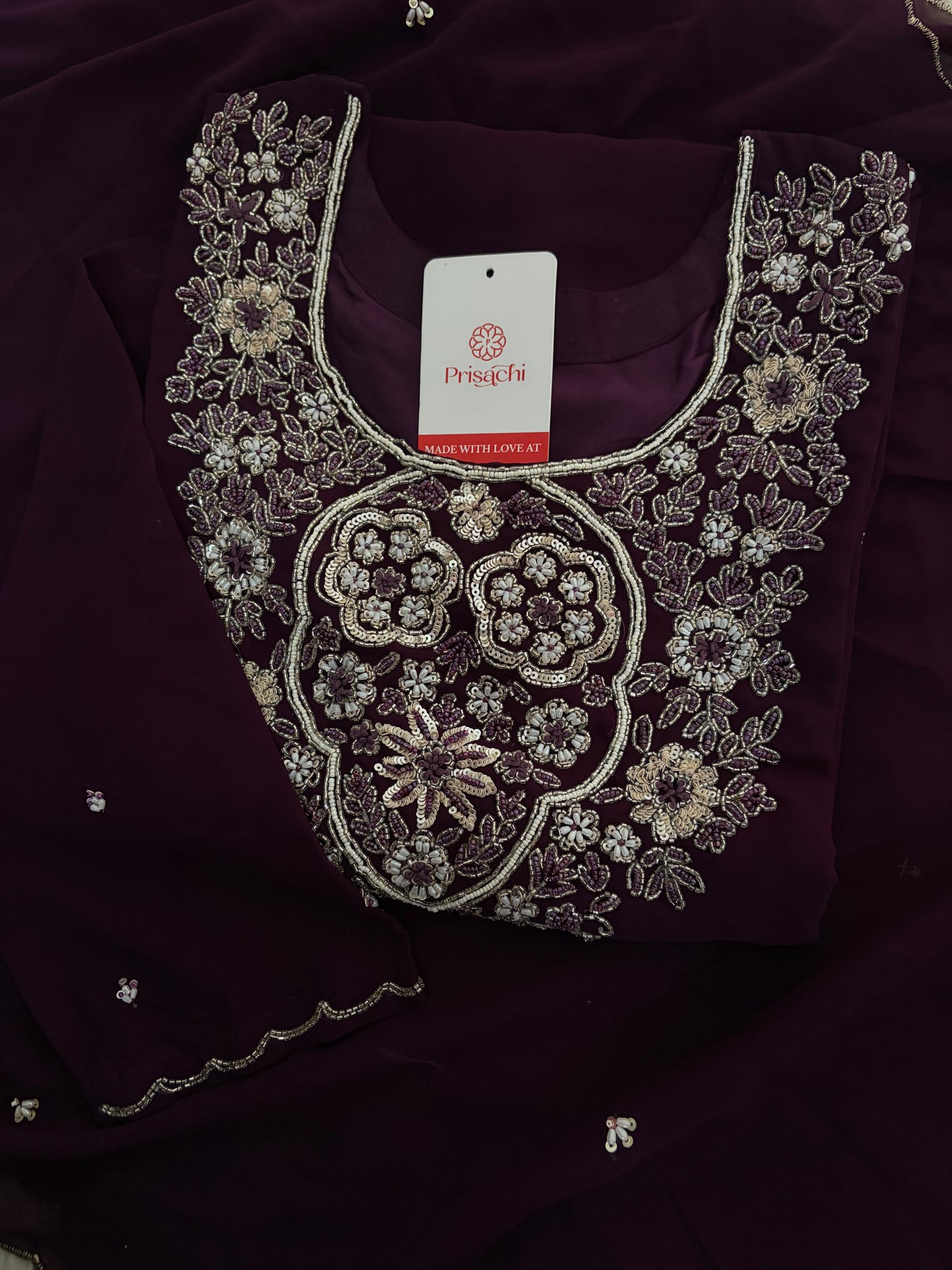Wine Embroidered Zardozi Kurta Set with Sharara & Dupatta Ethnic Set