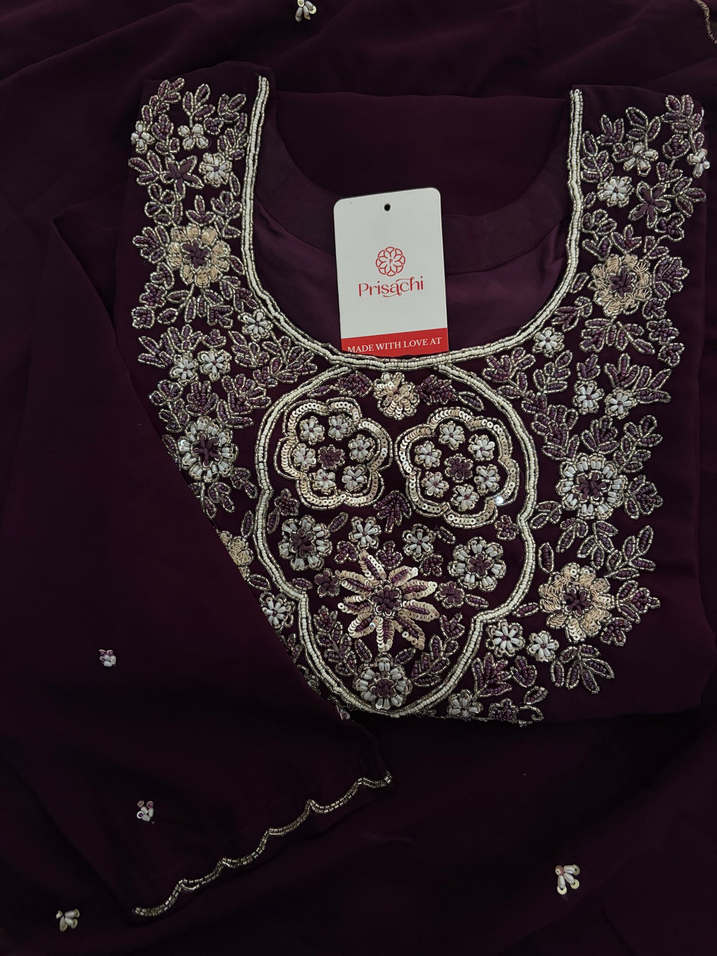 Wine Embroidered Zardozi Kurta Set with Sharara & Dupatta Ethnic Set