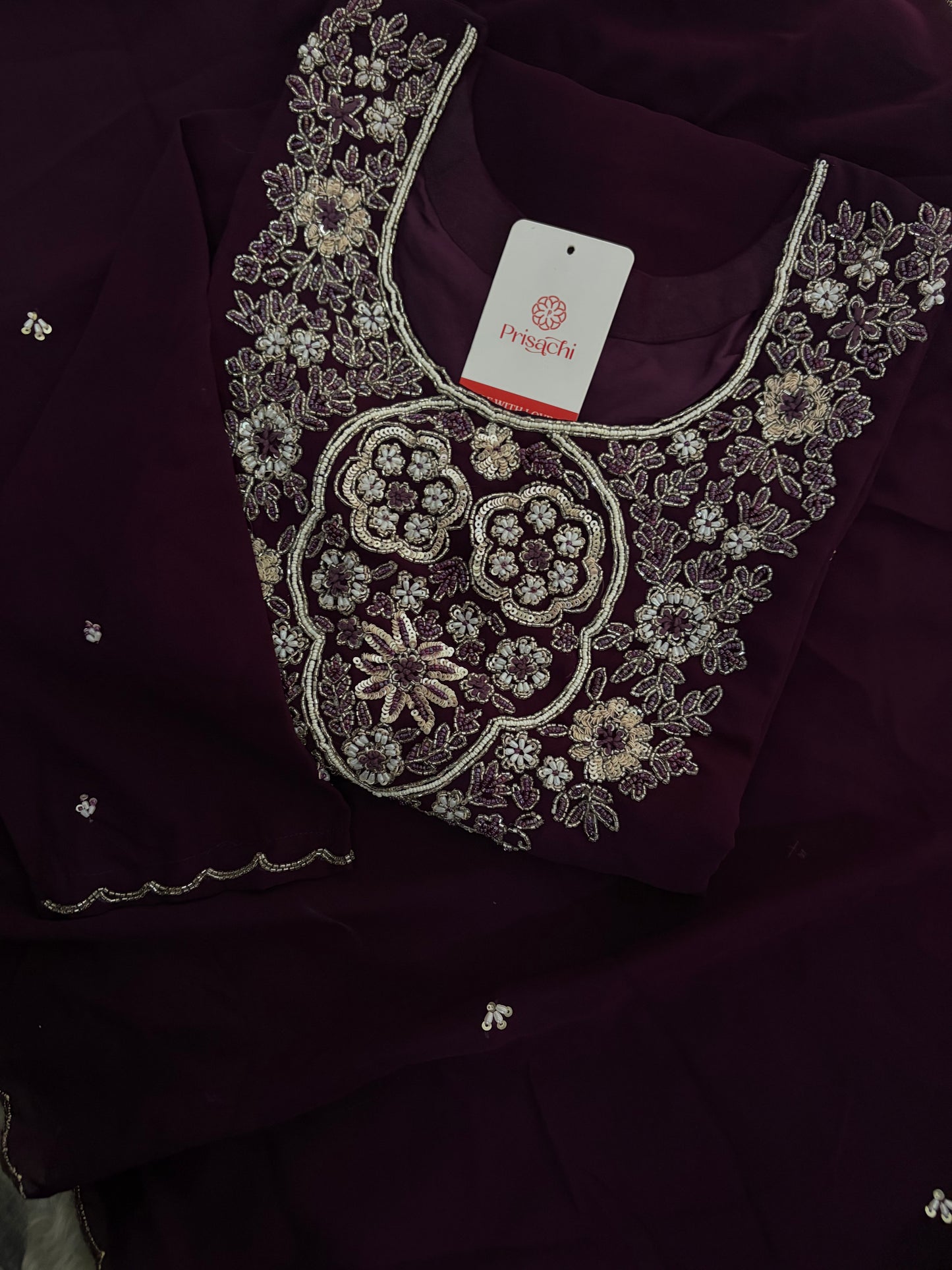 Wine Embroidered Zardozi Kurta Set with Sharara & Dupatta Ethnic Set