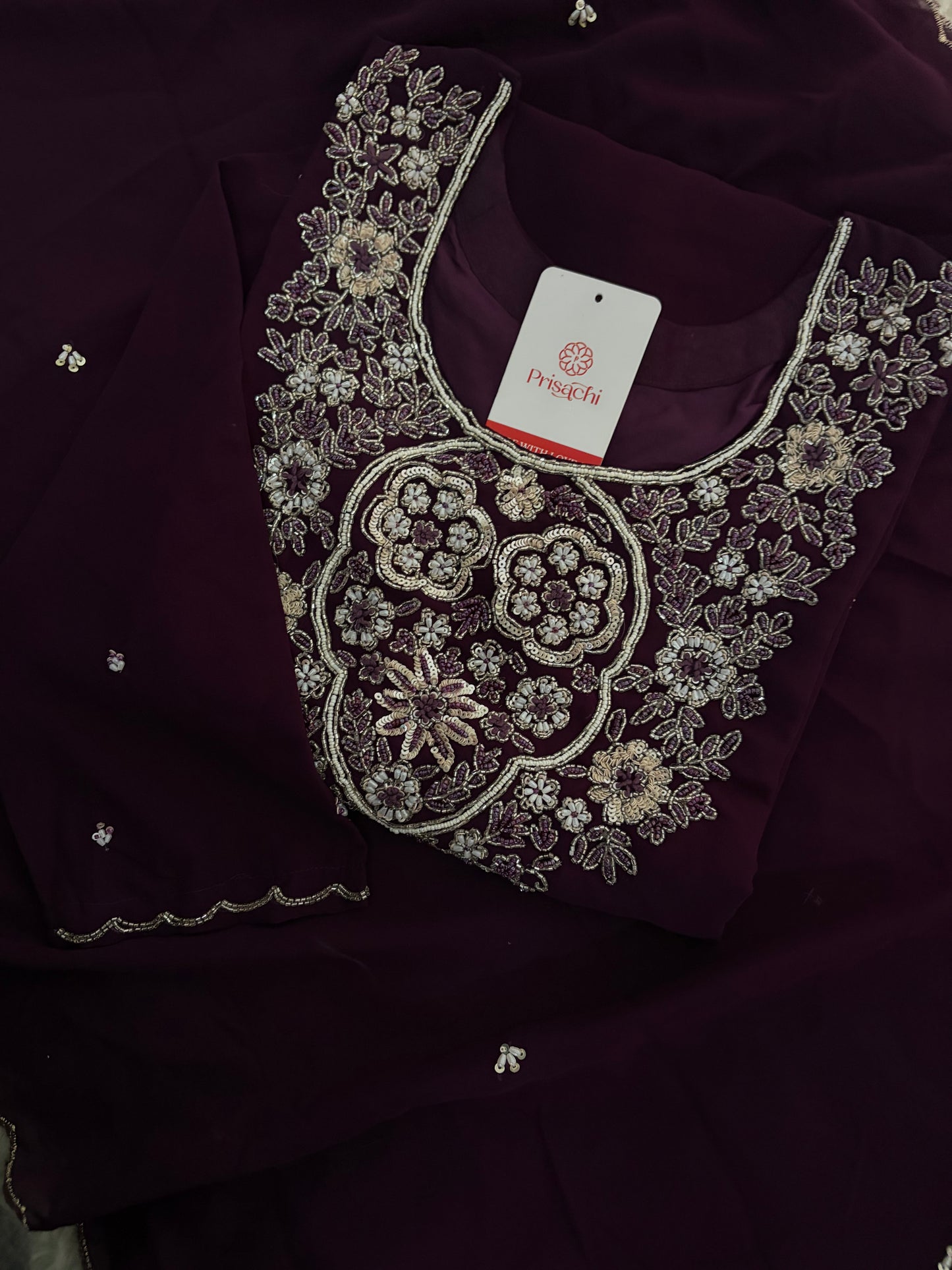 Wine Embroidered Zardozi Kurta Set with Sharara & Dupatta Ethnic Set