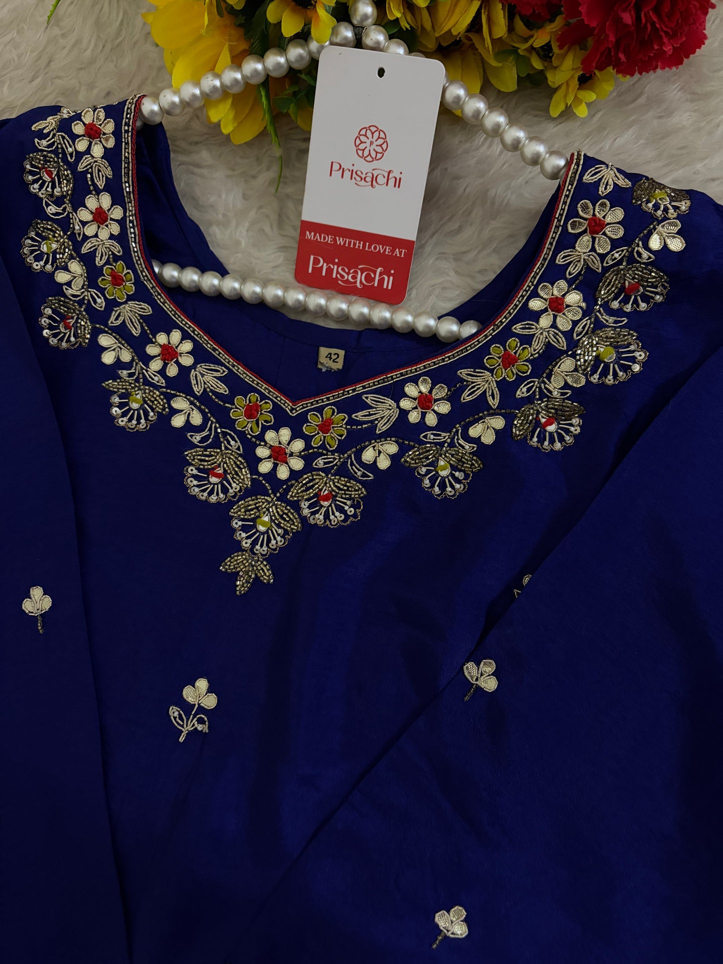 Royal Blue Embroidered Ethnic Kurta set with Pants and Dupatta For Women's