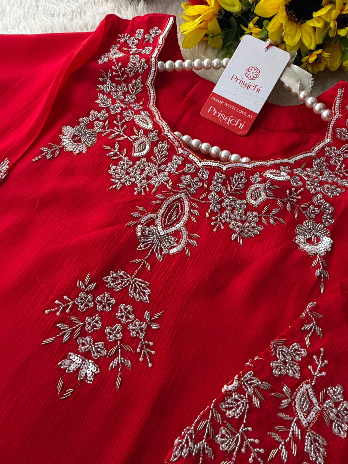 Red Zardozi Embroidered Kurti Sharara Set with Dupatta | Designer Ethnic Suit Set