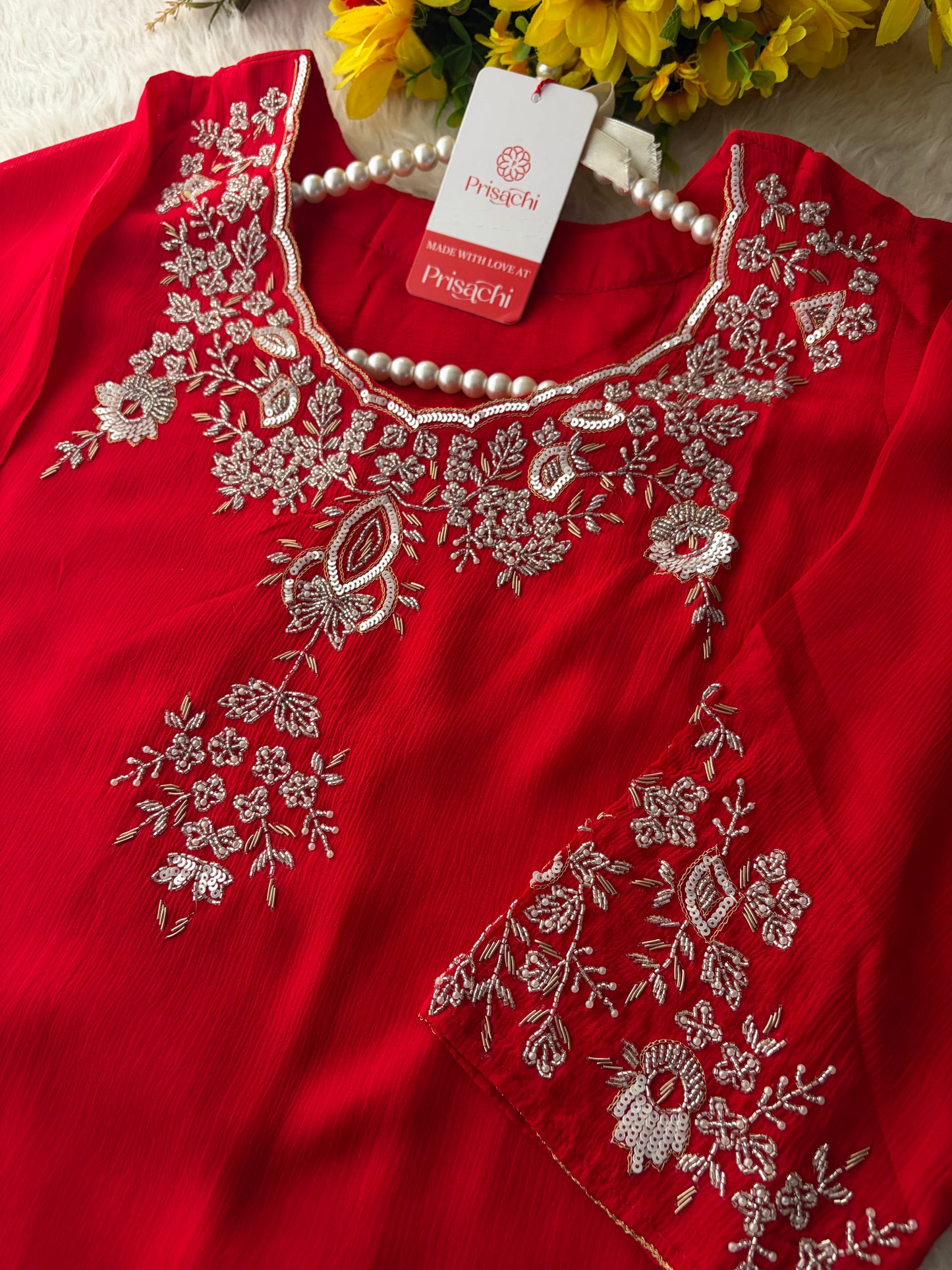 Red Zardozi Embroidered Kurti Sharara Set with Dupatta | Designer Ethnic Suit Set