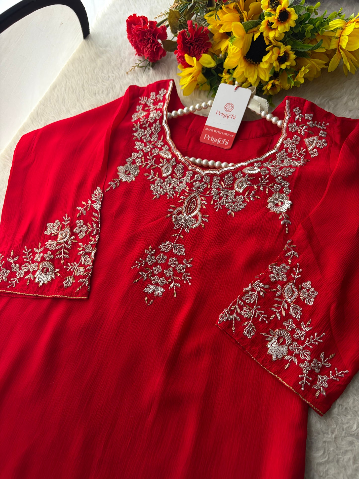 Red Zardozi Embroidered Kurti Sharara Set with Dupatta | Designer Ethnic Suit Set