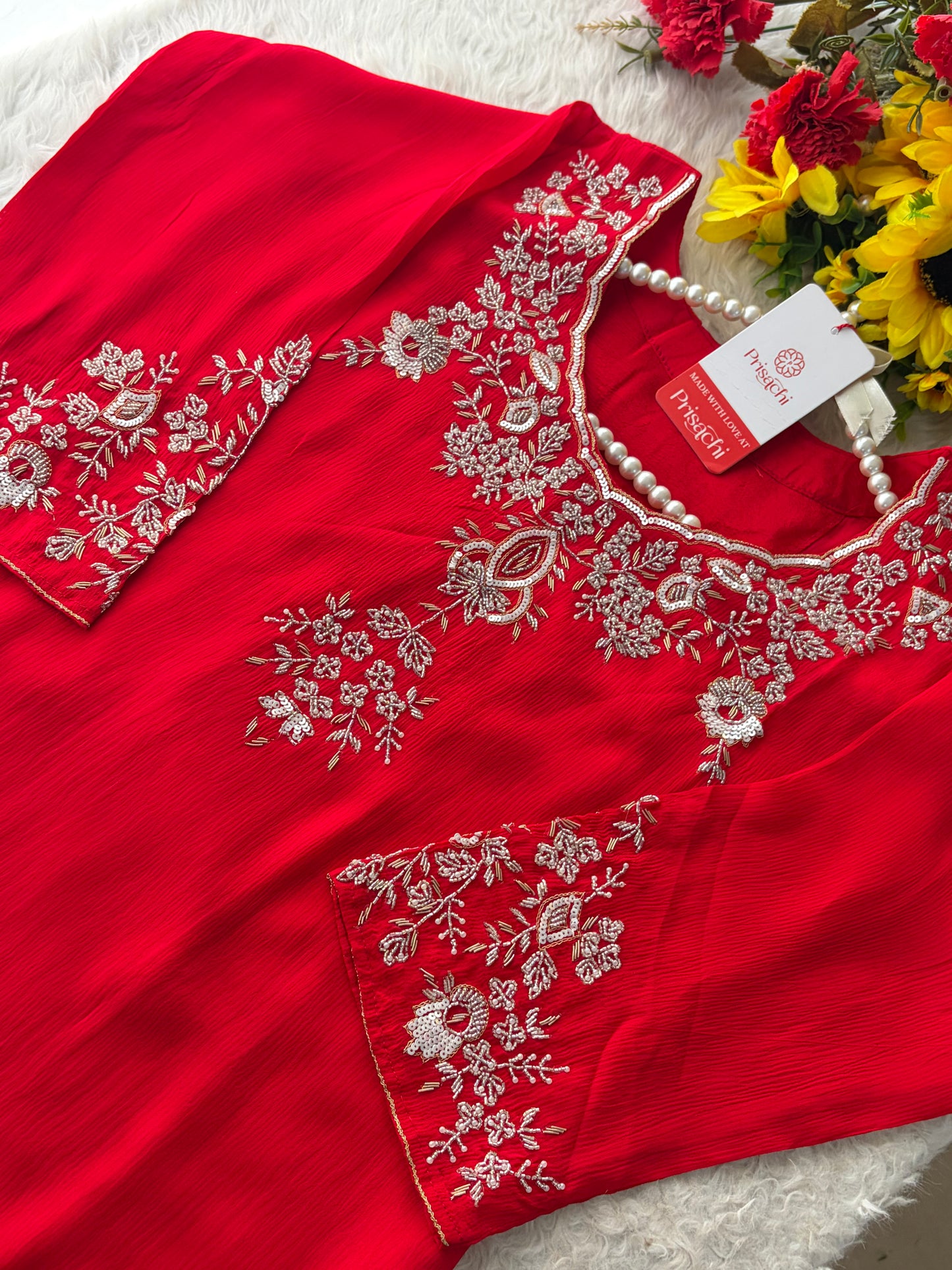 Red Zardozi Embroidered Kurti Sharara Set with Dupatta | Designer Ethnic Suit Set