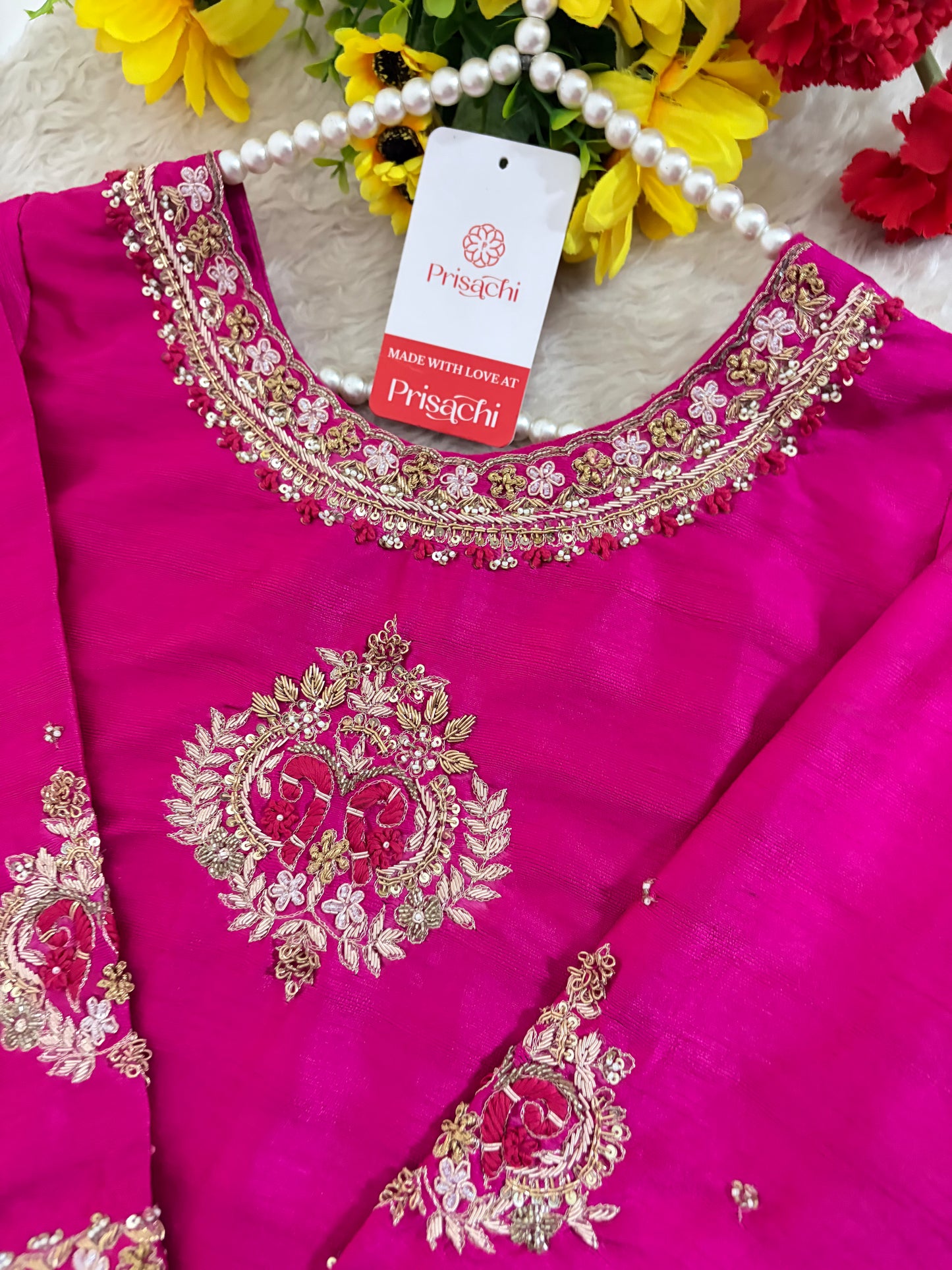 Deep Pink Embroidered Ethnic Kurta Set for Women With Banarasi Dupatta & Pants| Festive Traditional Suit Set