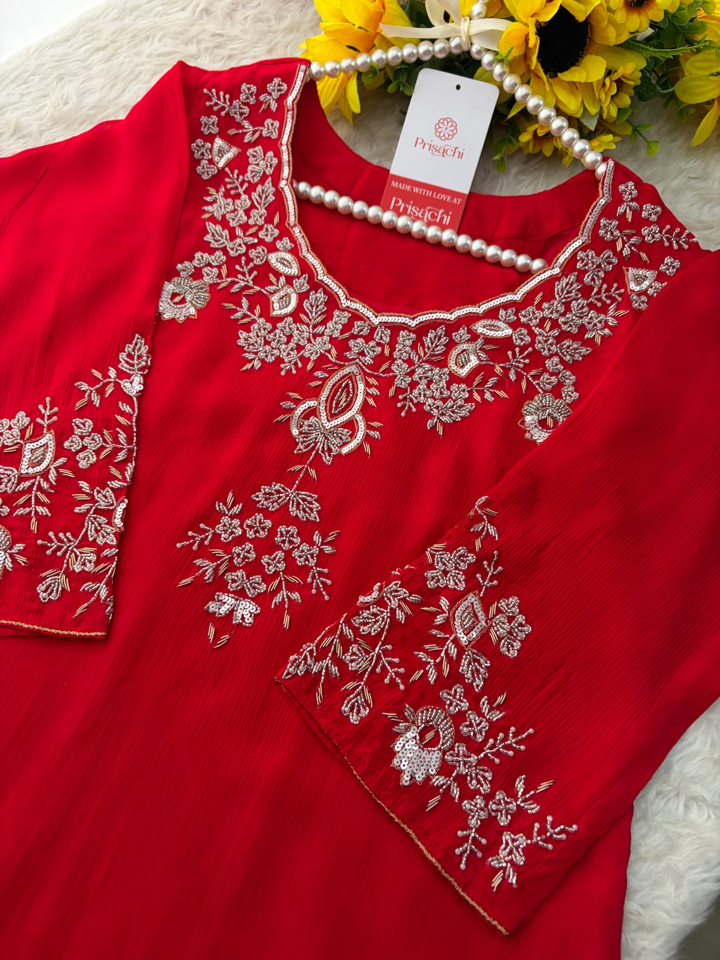 Red Zardozi Embroidered Kurti Sharara Set with Dupatta | Designer Ethnic Suit Set