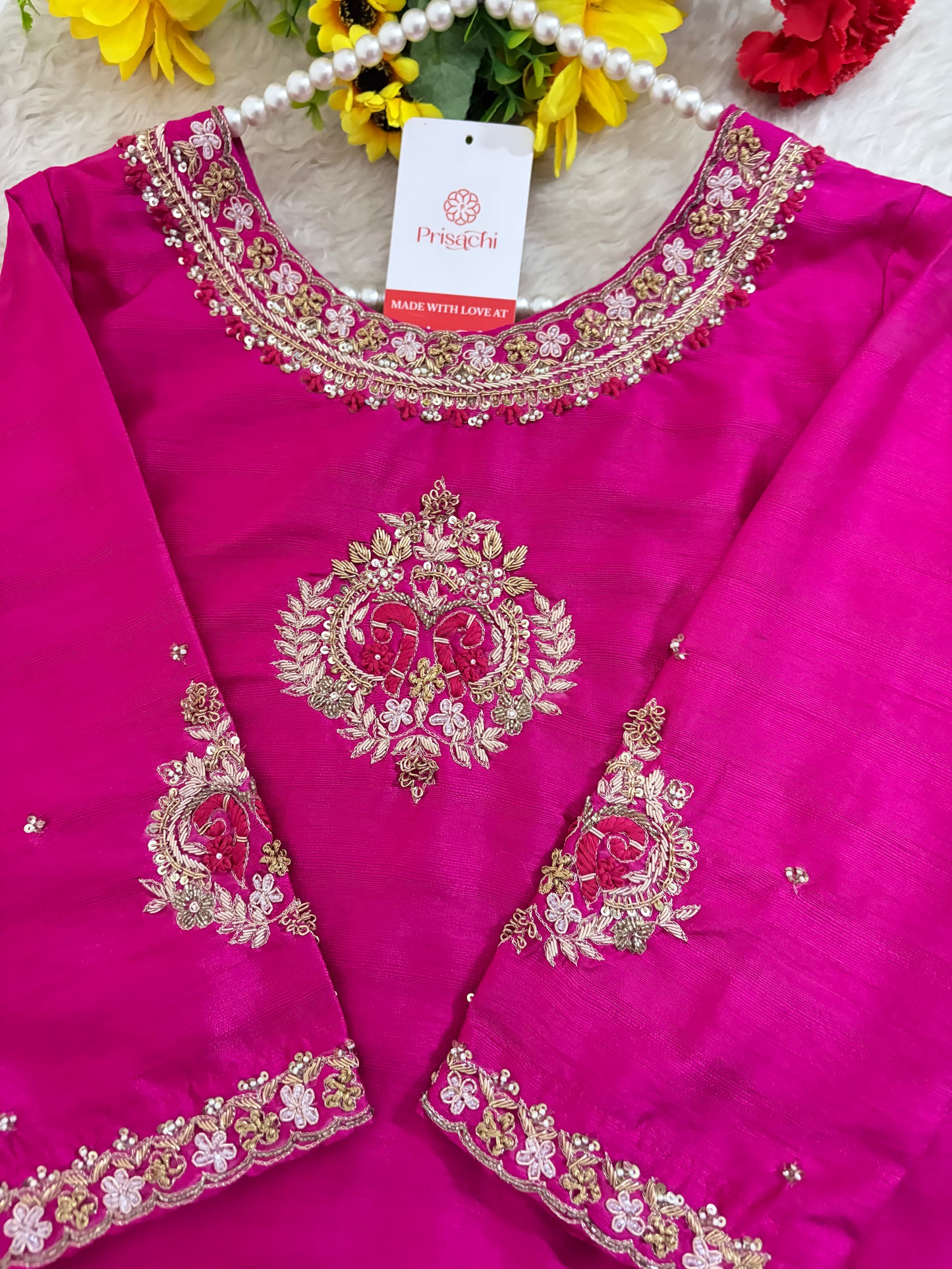 Deep Pink Embroidered Ethnic Kurta Set for Women With Banarasi Dupatta & Pants| Festive Traditional Suit Set
