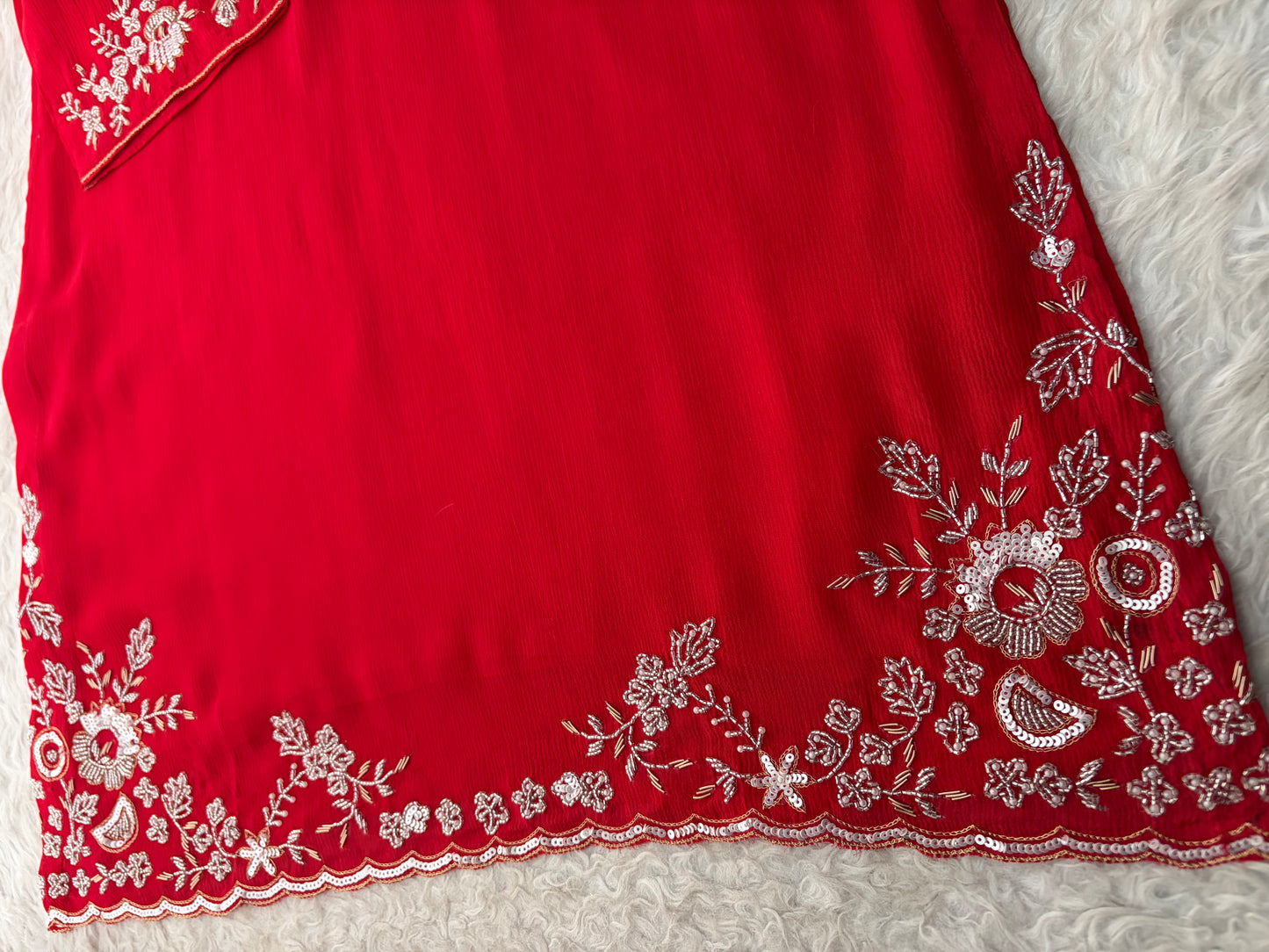 Red Zardozi Embroidered Kurti Sharara Set with Dupatta | Designer Ethnic Suit Set