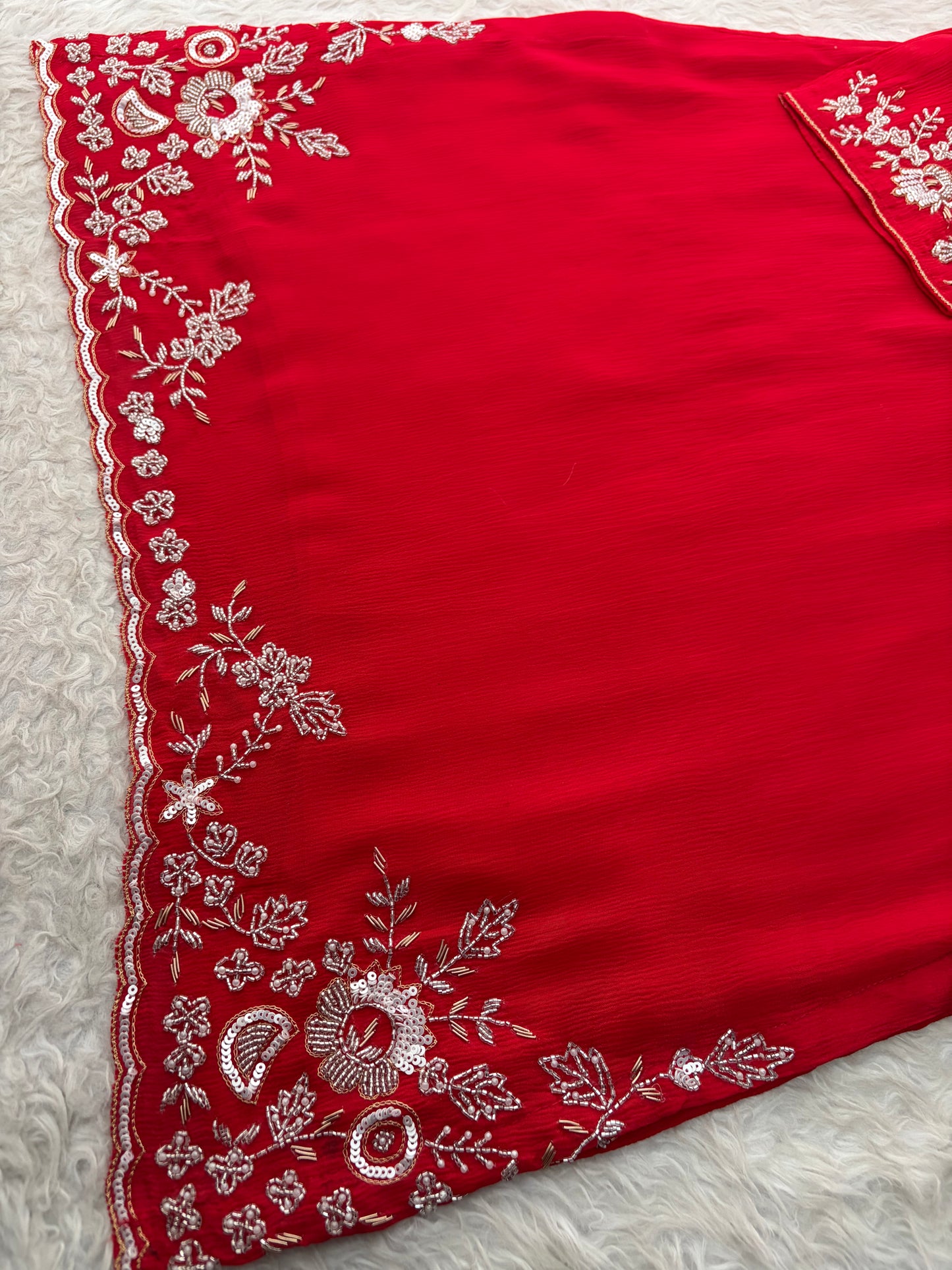 Red Zardozi Embroidered Kurti Sharara Set with Dupatta | Designer Ethnic Suit Set