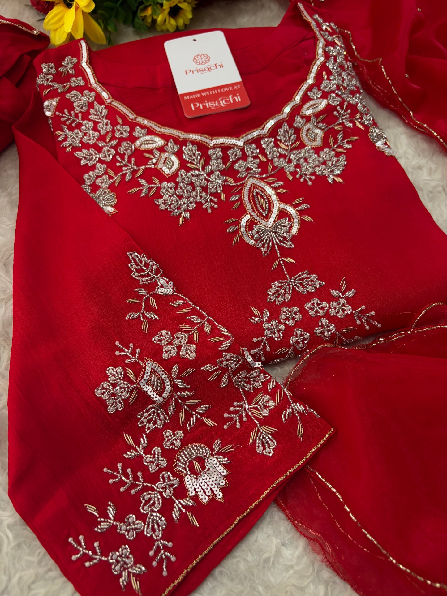 Red Zardozi Embroidered Kurti Sharara Set with Dupatta | Designer Ethnic Suit Set