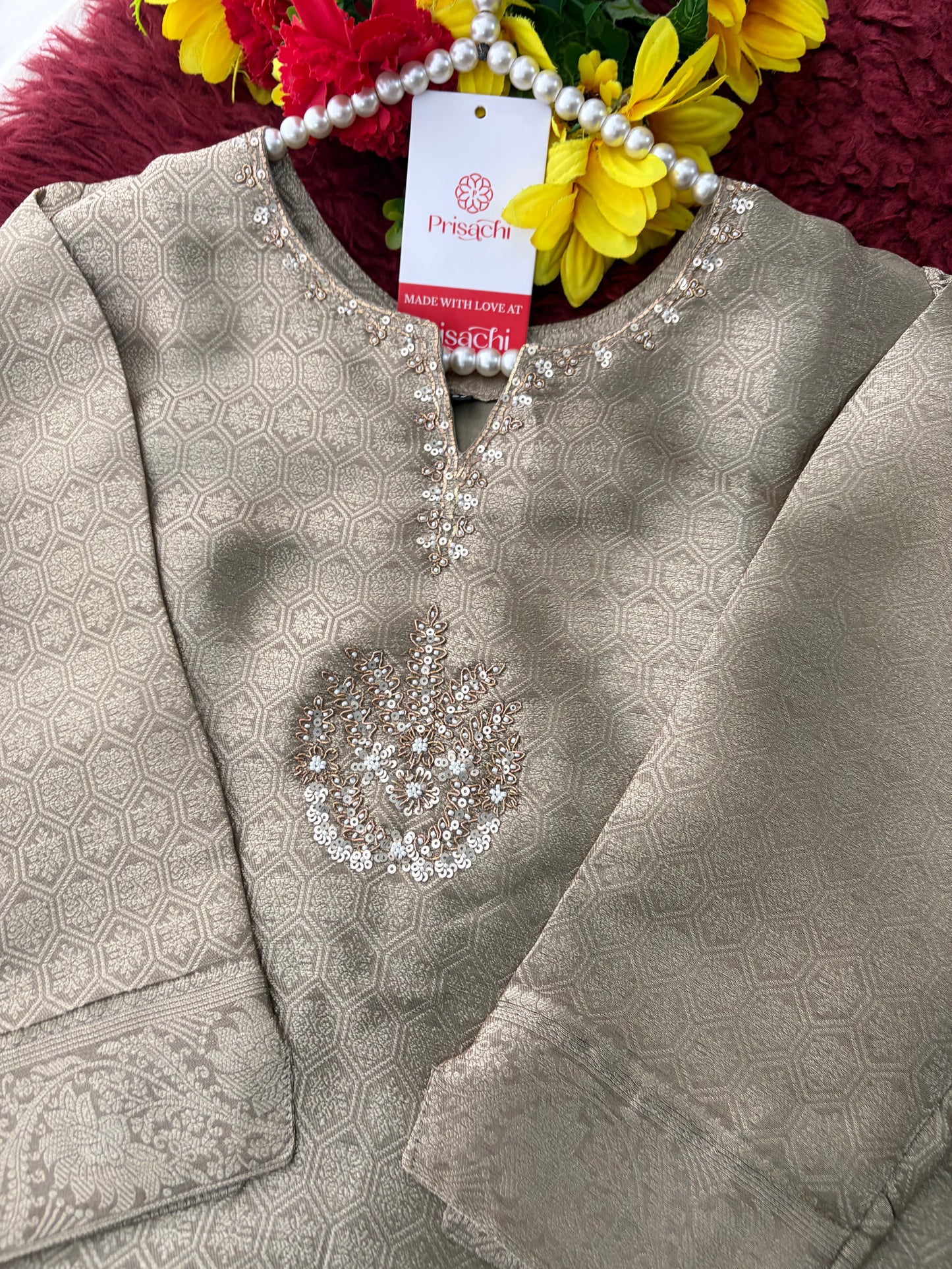 Light Grey Embroidered Ethnic Kurta Set for Women with Palazzo Pant & Dupatta | Festive Wear & party Wear