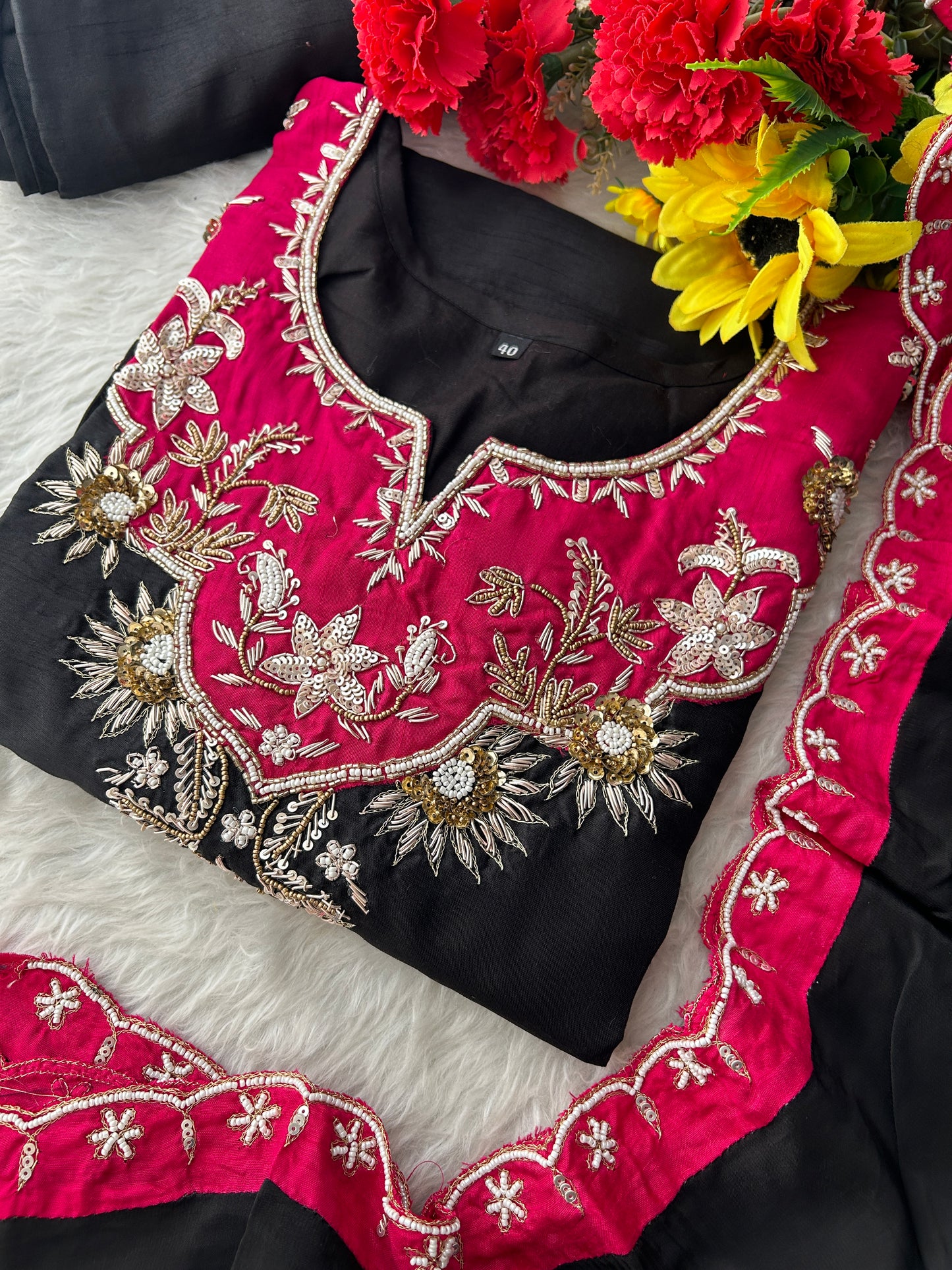Black Zardozi Embroidered Kurta Set with Pants & Dupatta for Women | Festive & Wedding Wear Ethnic Suit