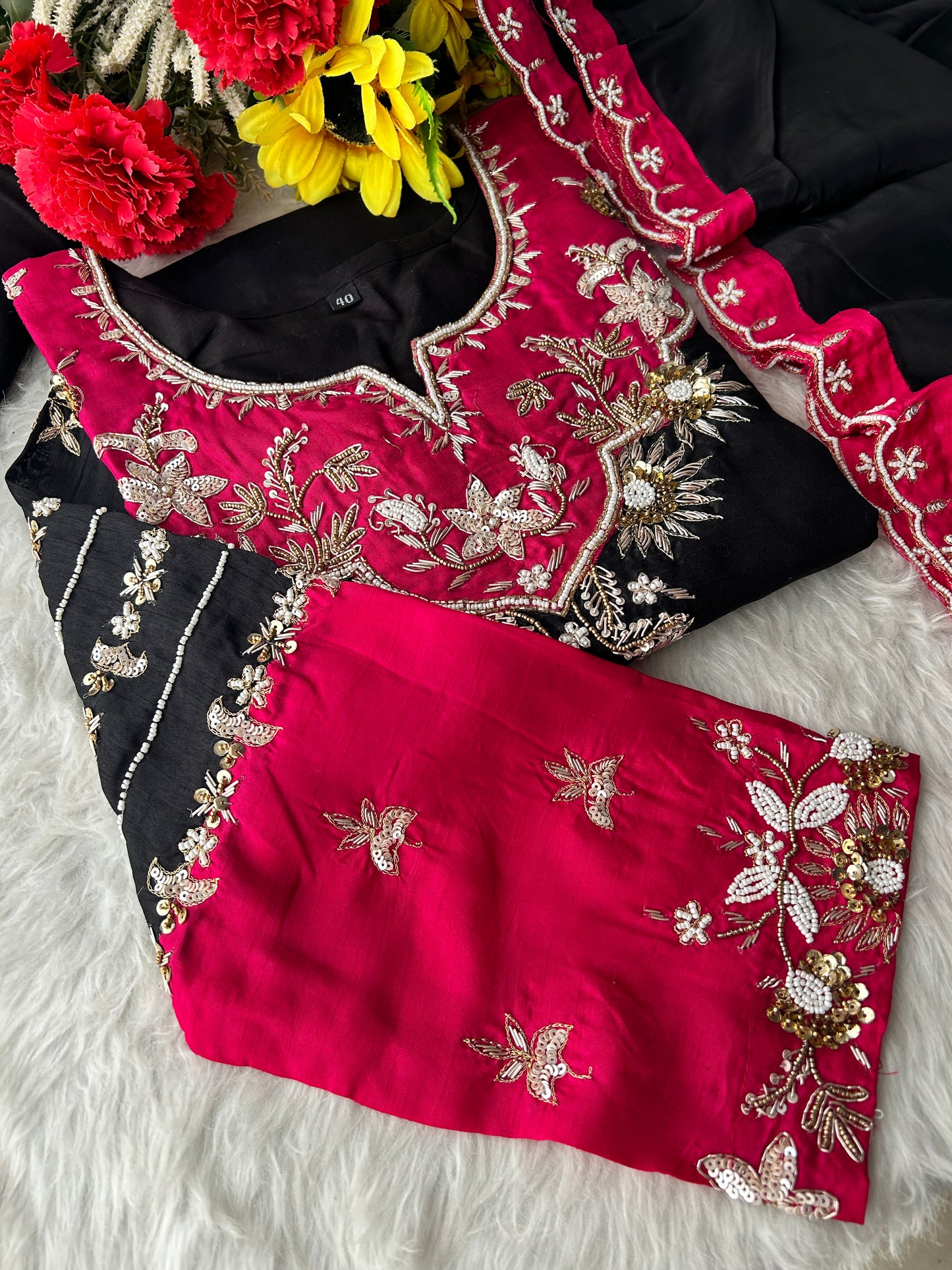 Black Zardozi Embroidered Kurta Set with Pants & Dupatta for Women | Festive & Wedding Wear Ethnic Suit