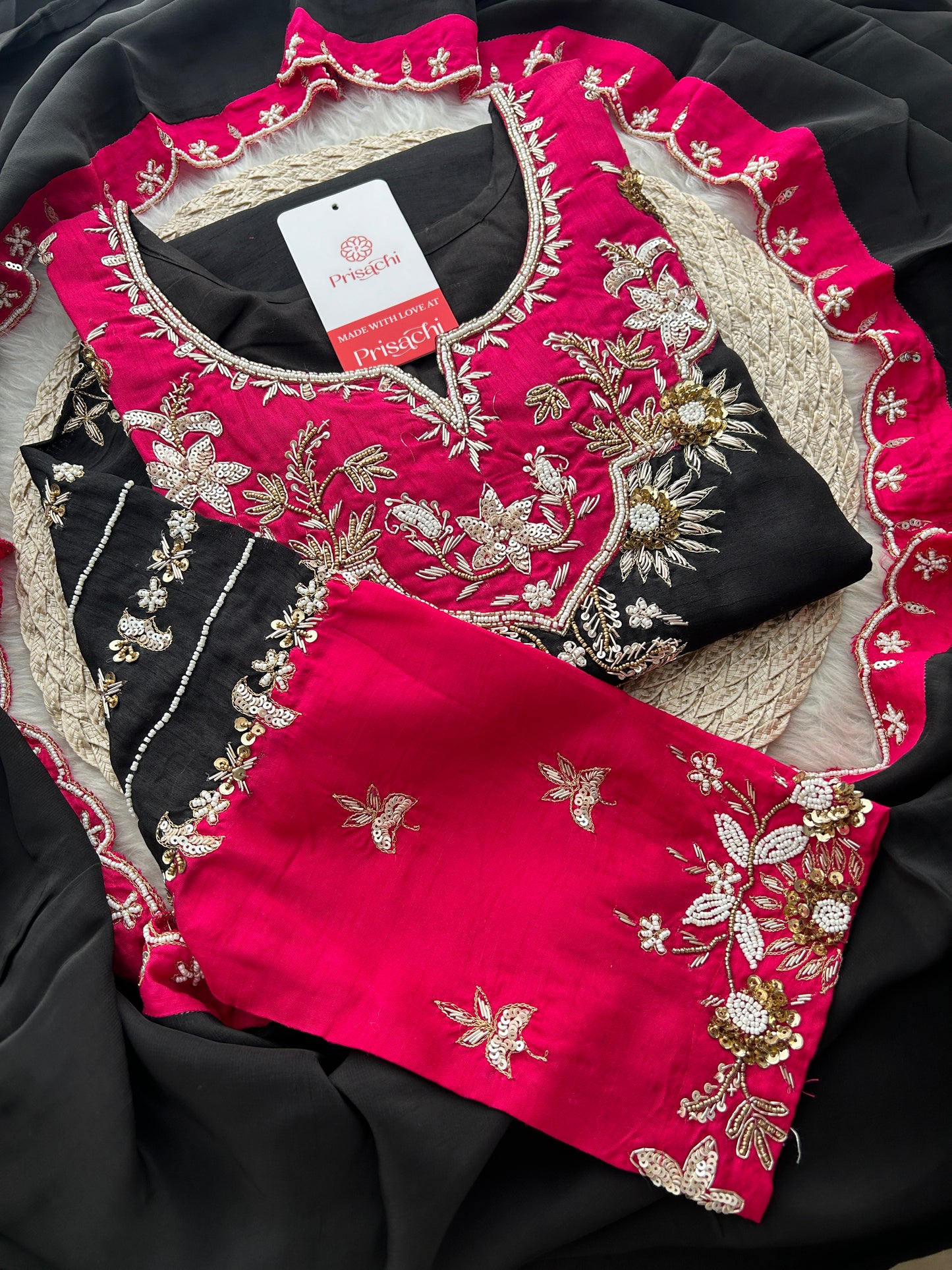 Black Zardozi Embroidered Kurta Set with Pants & Dupatta for Women | Festive & Wedding Wear Ethnic Suit