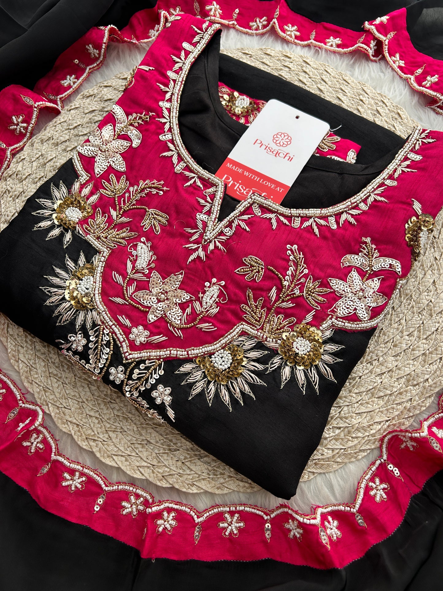 Black Zardozi Embroidered Kurta Set with Pants & Dupatta for Women | Festive & Wedding Wear Ethnic Suit