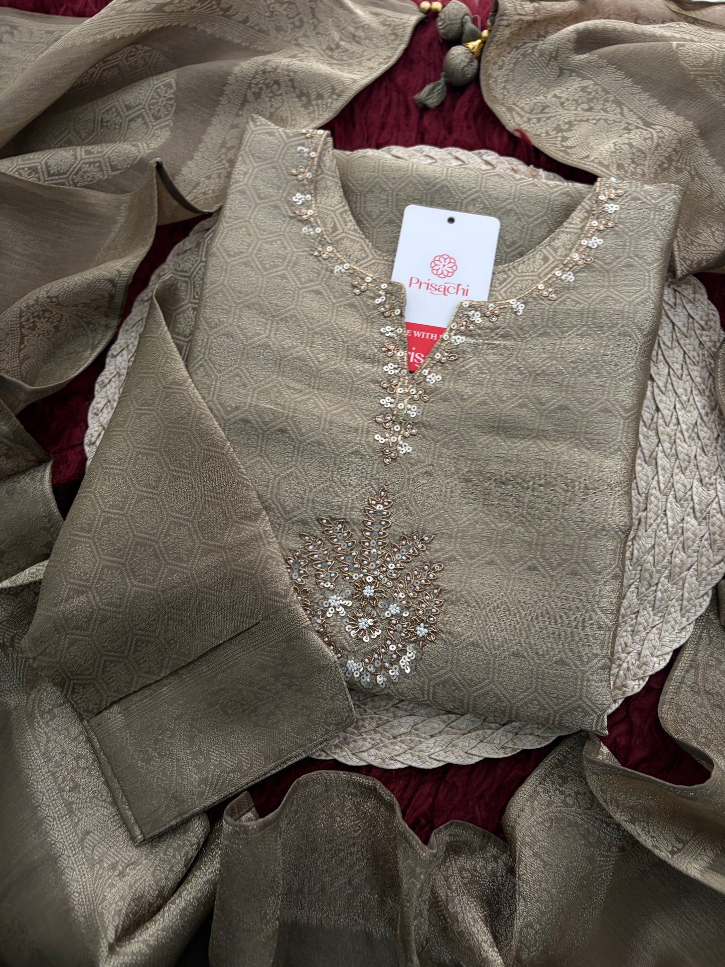 Light Grey Embroidered Ethnic Kurta Set for Women with Palazzo Pant & Dupatta | Festive Wear & party Wear