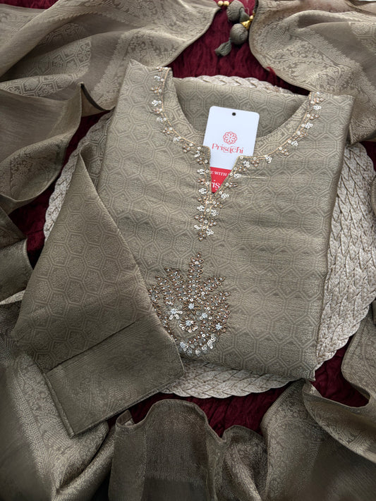 Light Grey Embroidered Ethnic Kurta Set for Women with Palazzo Pant & Dupatta | Festive Wear & party Wear