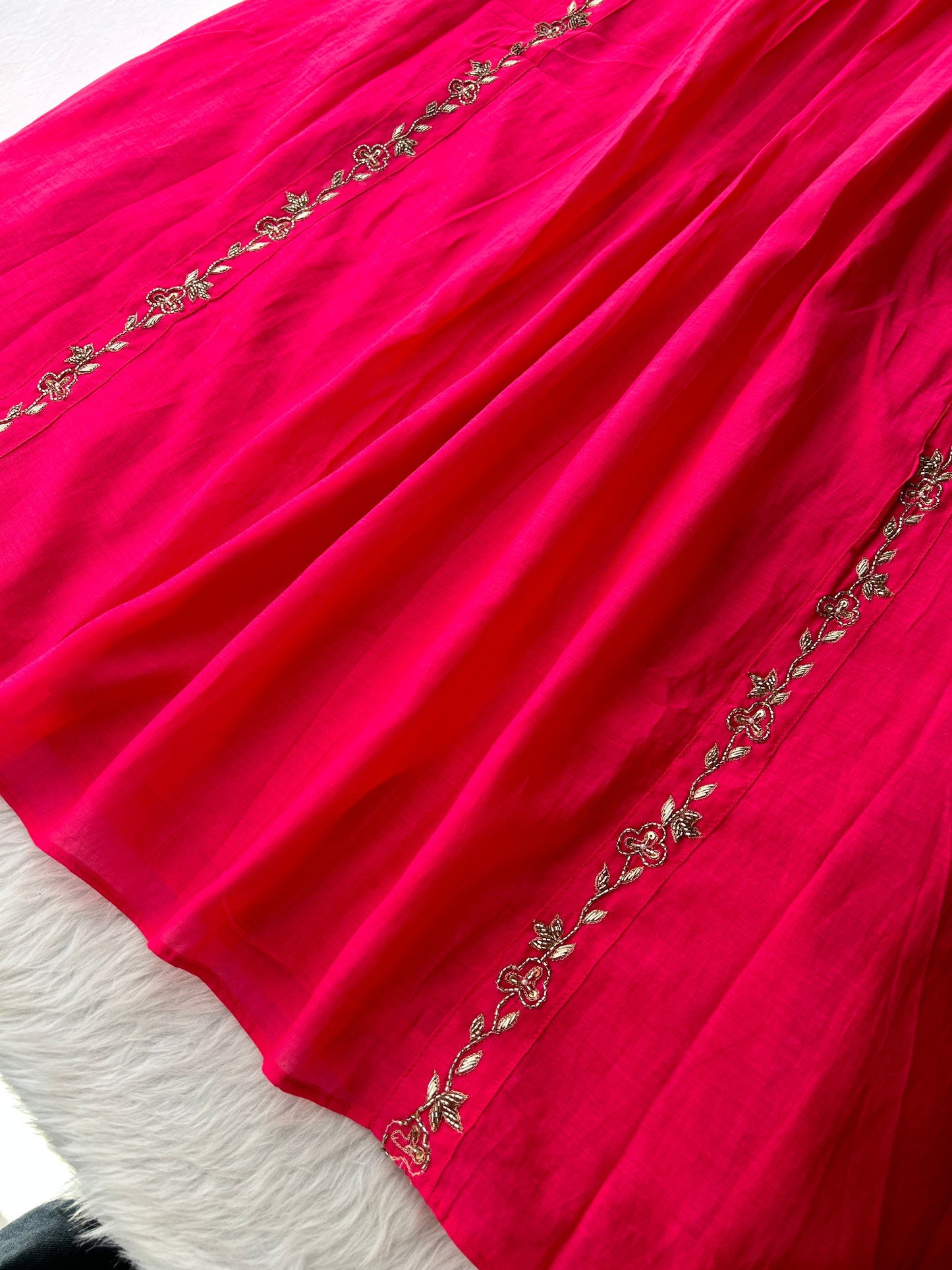 Pink Zardozi Embroidered A-Line Ethnic Kurta Set with Dupatta & Pants