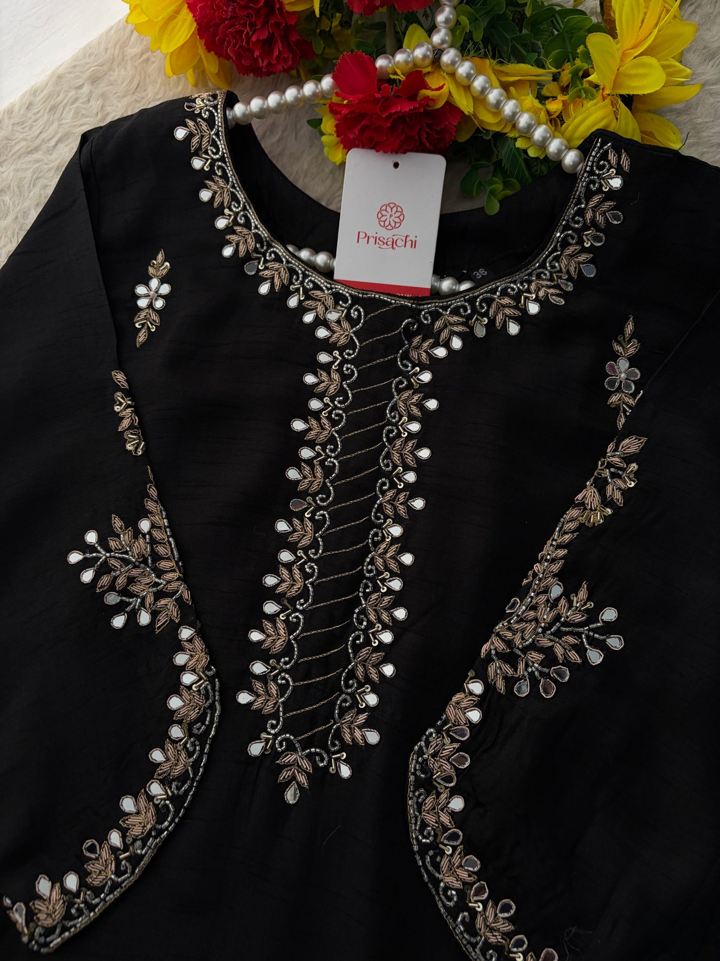 Elegant Black Embroidered Kurta Set for Women with Straight Pants and Dupatta | Festive & Party Wear