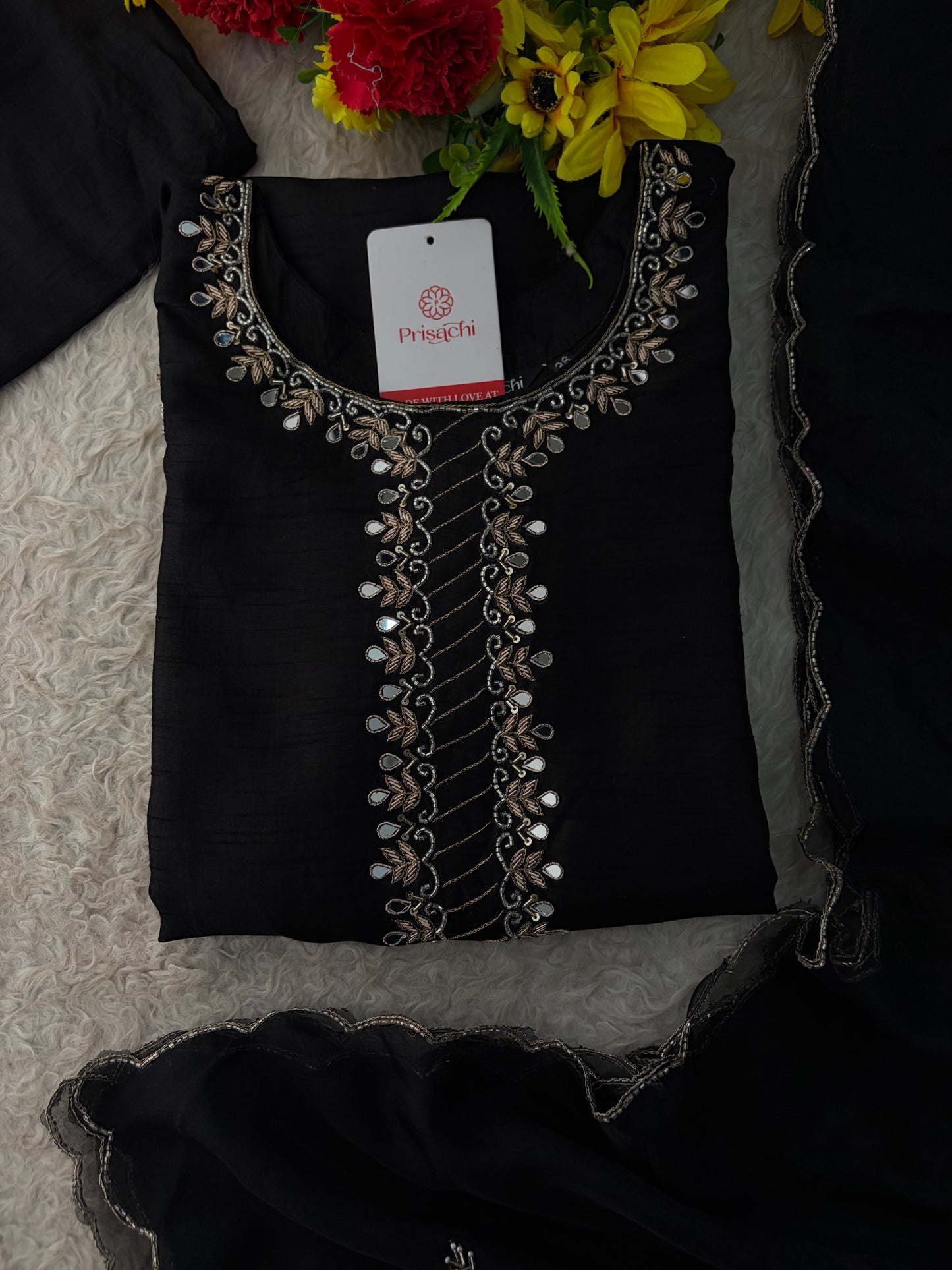 Elegant Black Embroidered Kurta Set for Women with Straight Pants and Dupatta | Festive & Party Wear