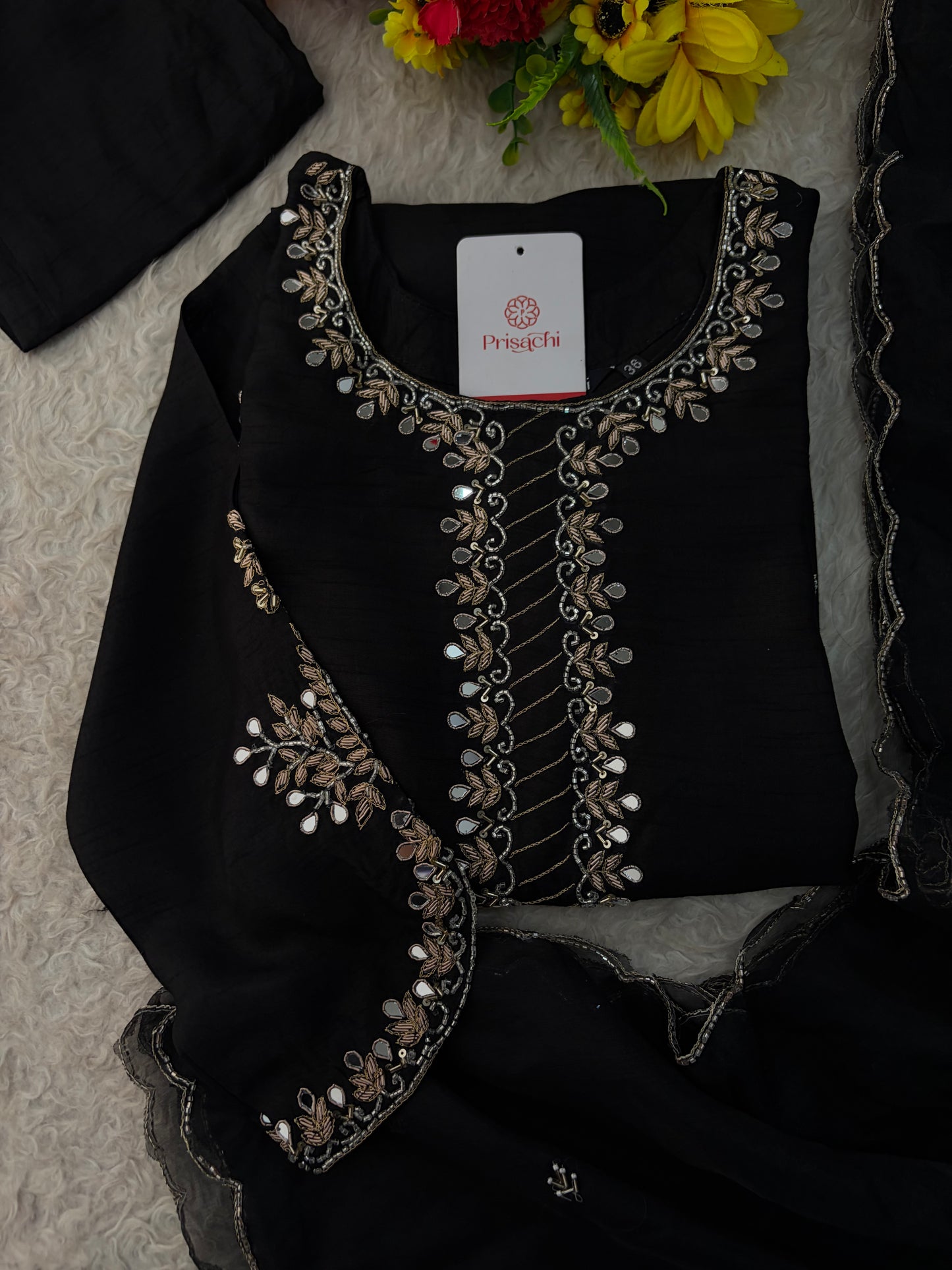 Elegant Black Embroidered Kurta Set for Women with Straight Pants and Dupatta | Festive & Party Wear